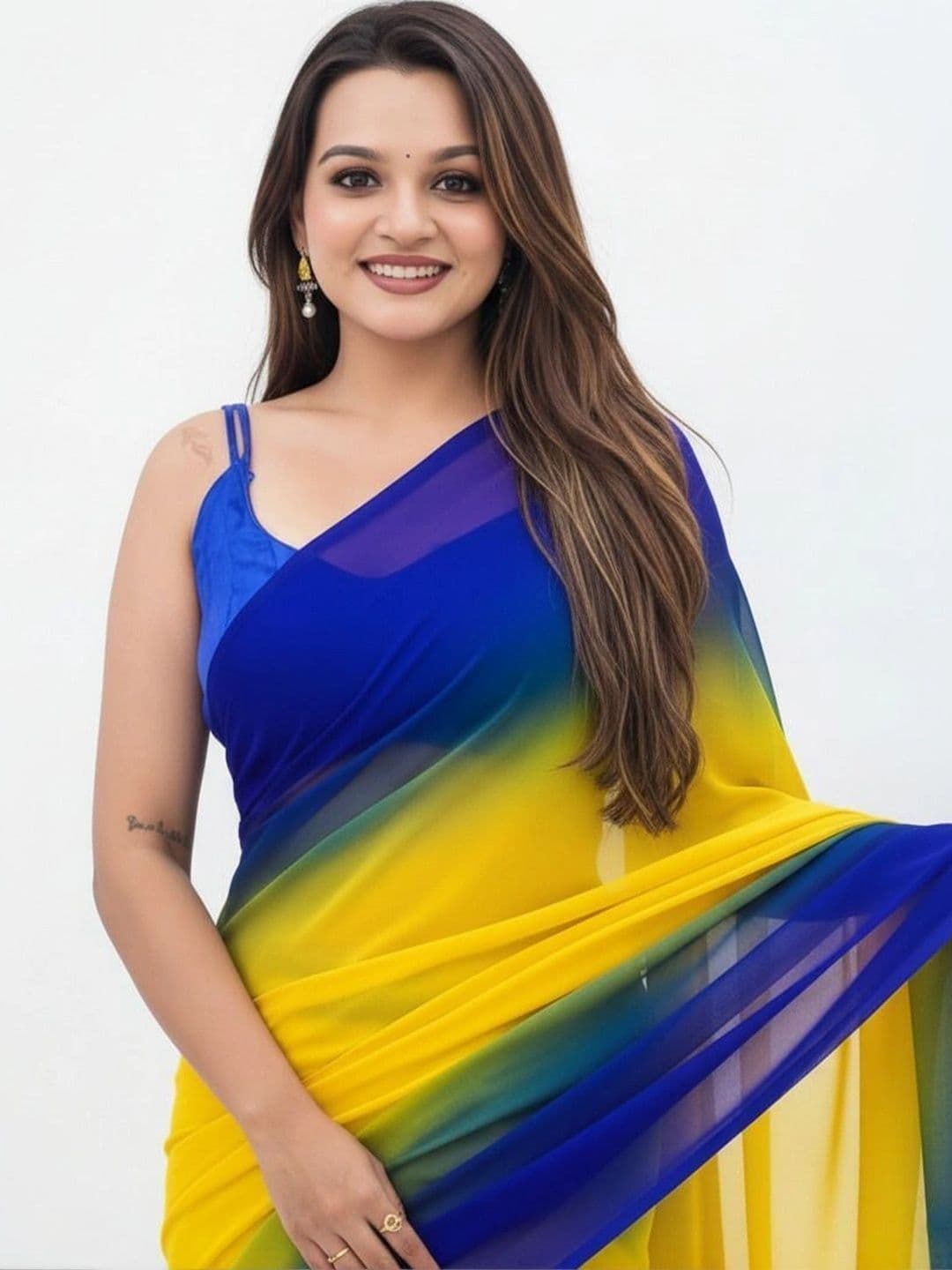 ANJAVI FASHION Ombre Poly Georgette Fusion Saree thumbnail 3