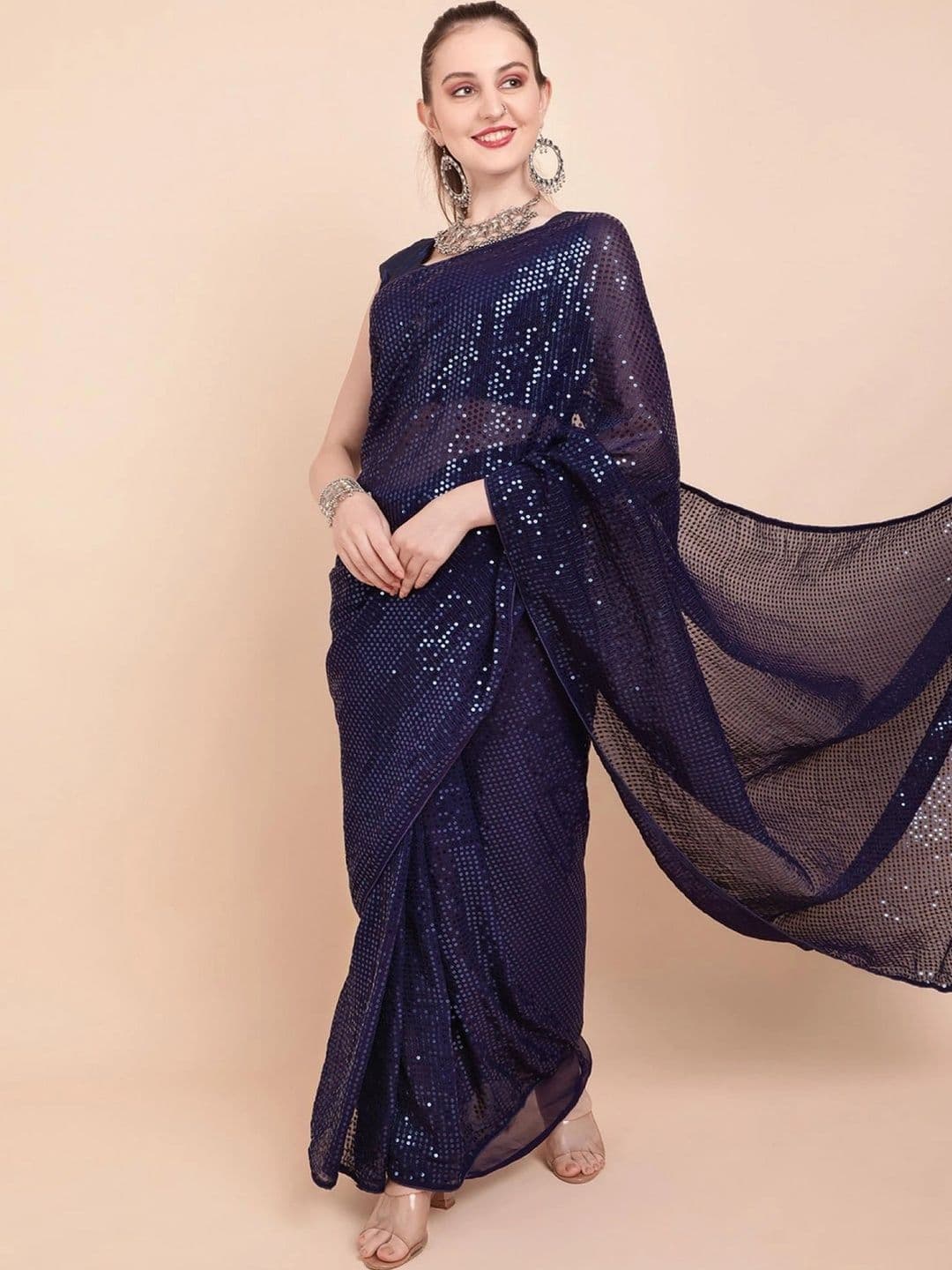 SZN Embellished Sequinned Pure Georgette Designer Saree - view 1