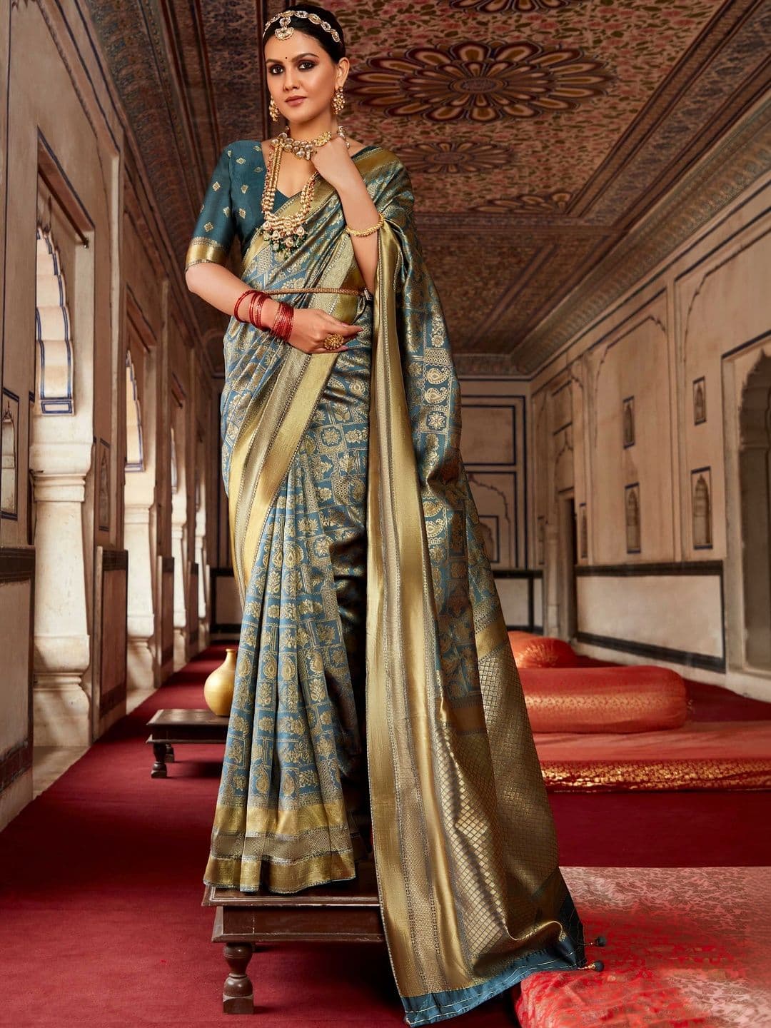 ELINA FASHION & HOME Woven Design Zari Silk Blend Designer Banarasi Saree - view 1