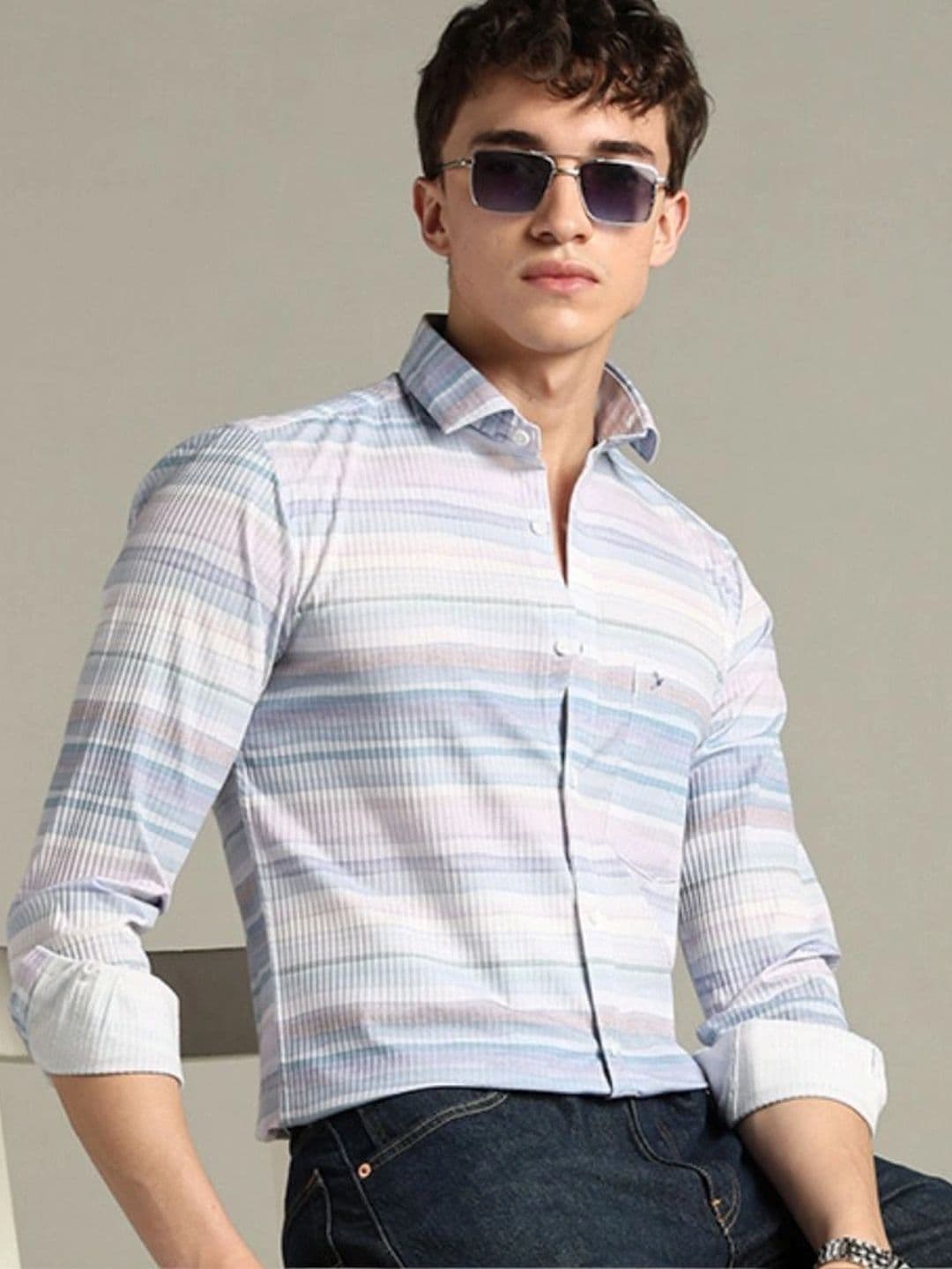 BLUEISLAND Men Comfort Multi Stripes Striped Casual Shirt thumbnail 2