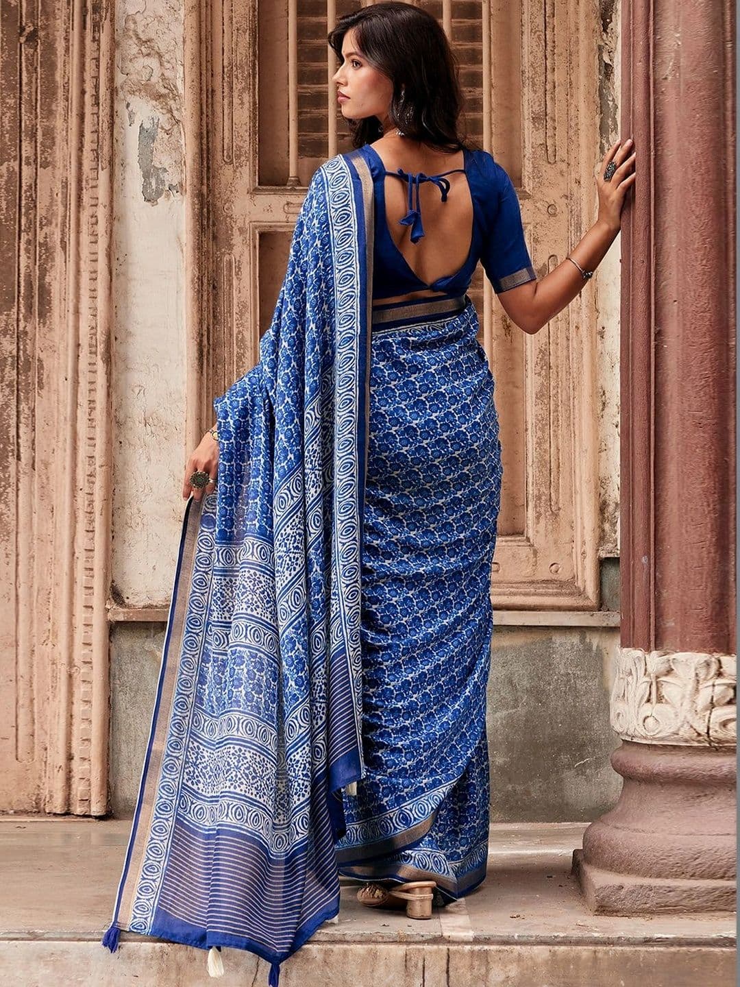 Mitera Floral Designer Block Print Saree thumbnail 3