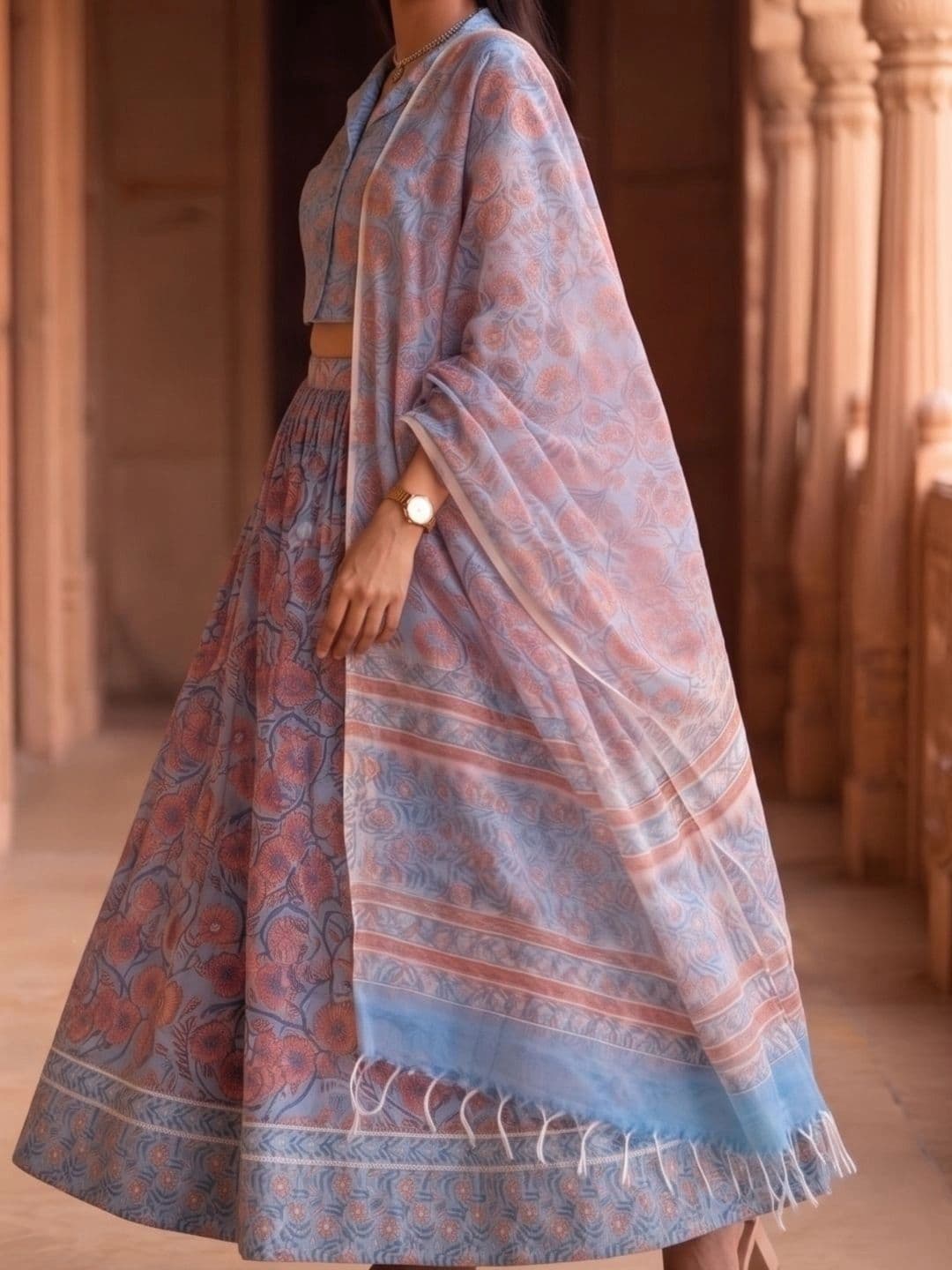 Avishya Printed Block Print Ready to Wear Lehenga & Blouse With Dupatta thumbnail 6