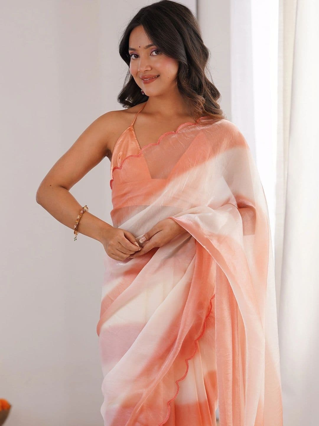 Nayanthara Trends Striped Satin Designer Saree thumbnail 5