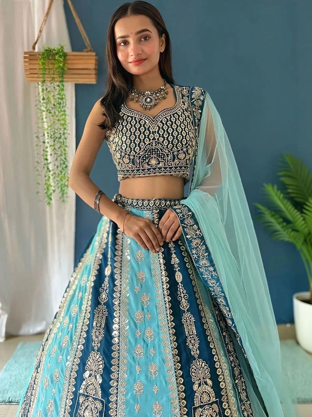 Kedar Fab Embroidered Thread Work Semi-Stitched Lehenga & Unstitched Blouse With Dupatta thumbnail 2