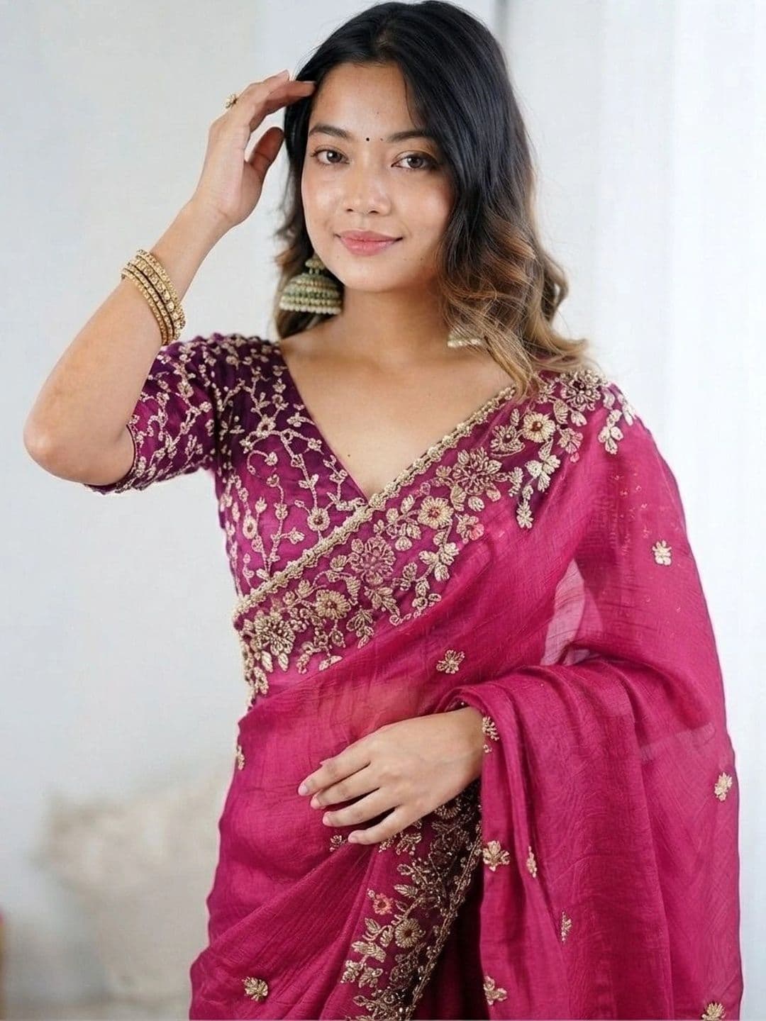 SZN Embellished women  Embroidered Art Silk Heavy Work Saree thumbnail 5