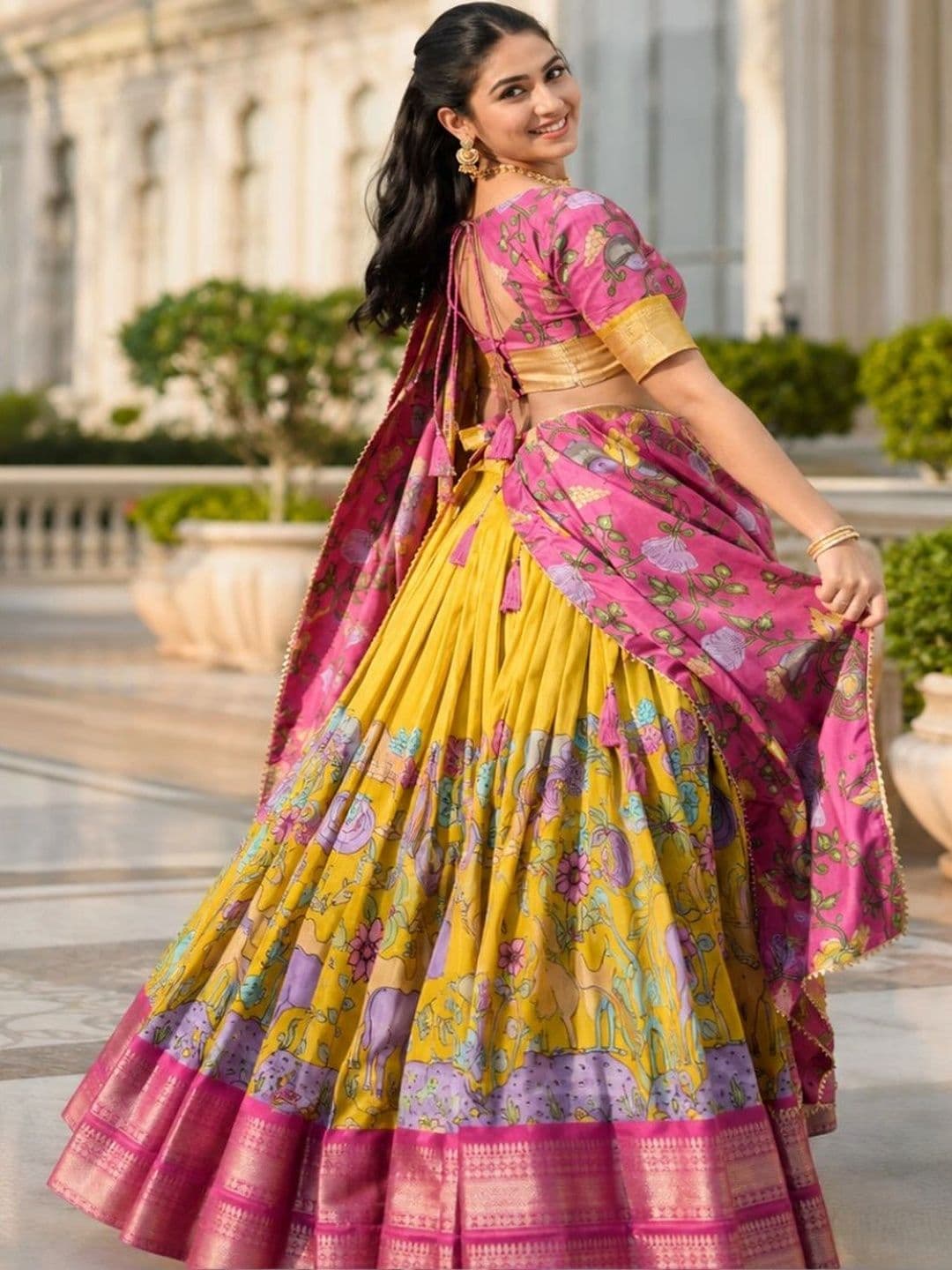 House of Pataudi Printed Semi-Stitched Lehenga & Unstitched Blouse With Dupatta thumbnail 4