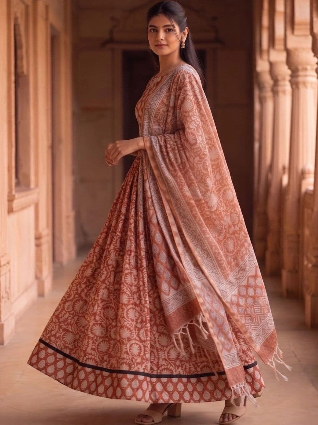 Avishya Printed Block Print Ready to Wear Lehenga & Blouse With Dupatta thumbnail 4