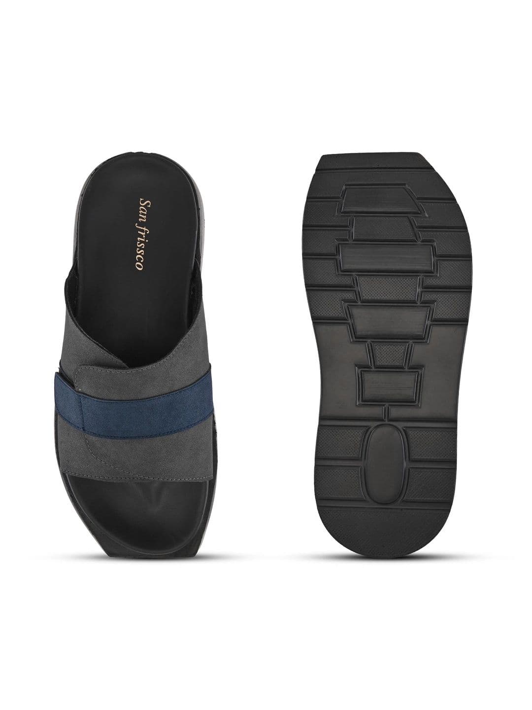 San Frissco Men Grey Suede Wide Strap Sandals with Cushioned Footbed & Chunky Sole thumbnail 5