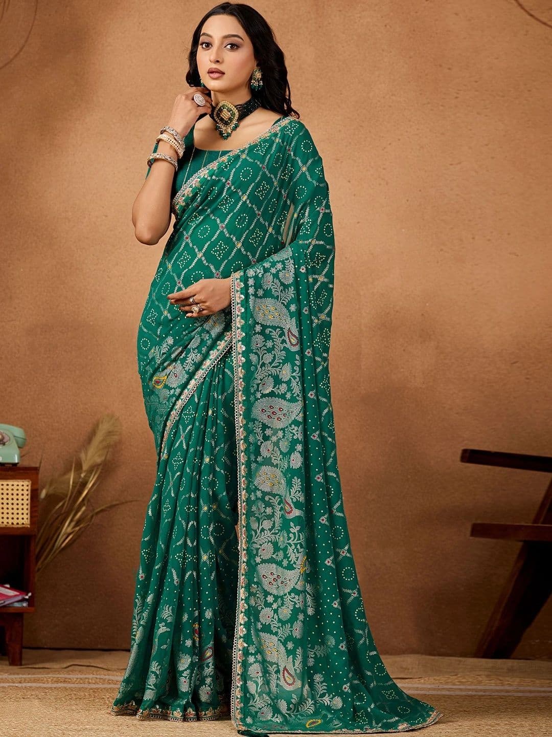 Nayanthara Trends Bandhani Embroidered Poly Georgette Designer Bandhani Saree - view 1