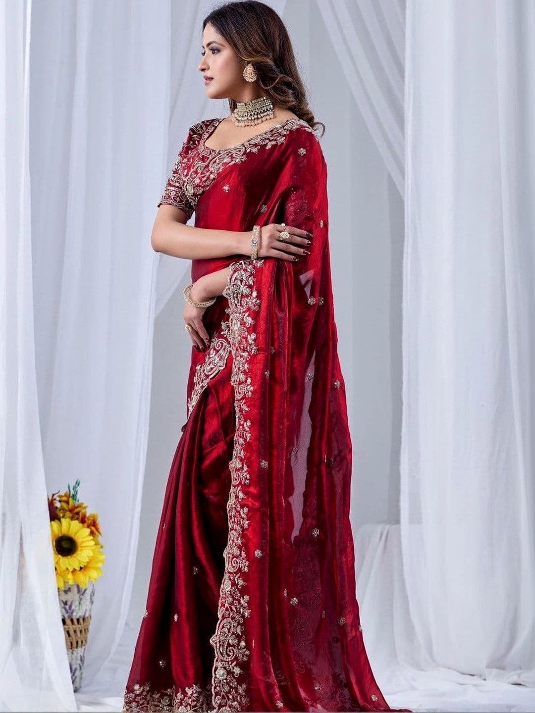 SZN Embellished Embroidered Art Silk Heavy Work Saree thumbnail 5