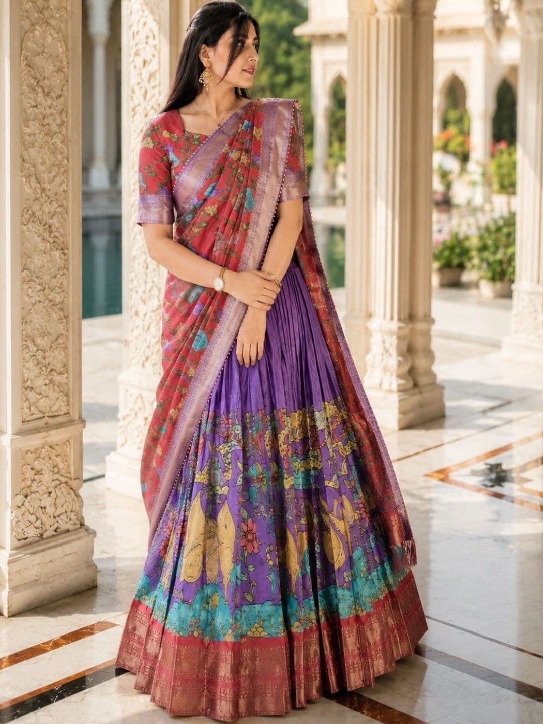 House of Pataudi Printed Semi-Stitched Lehenga & Unstitched Blouse With Dupatta thumbnail 5