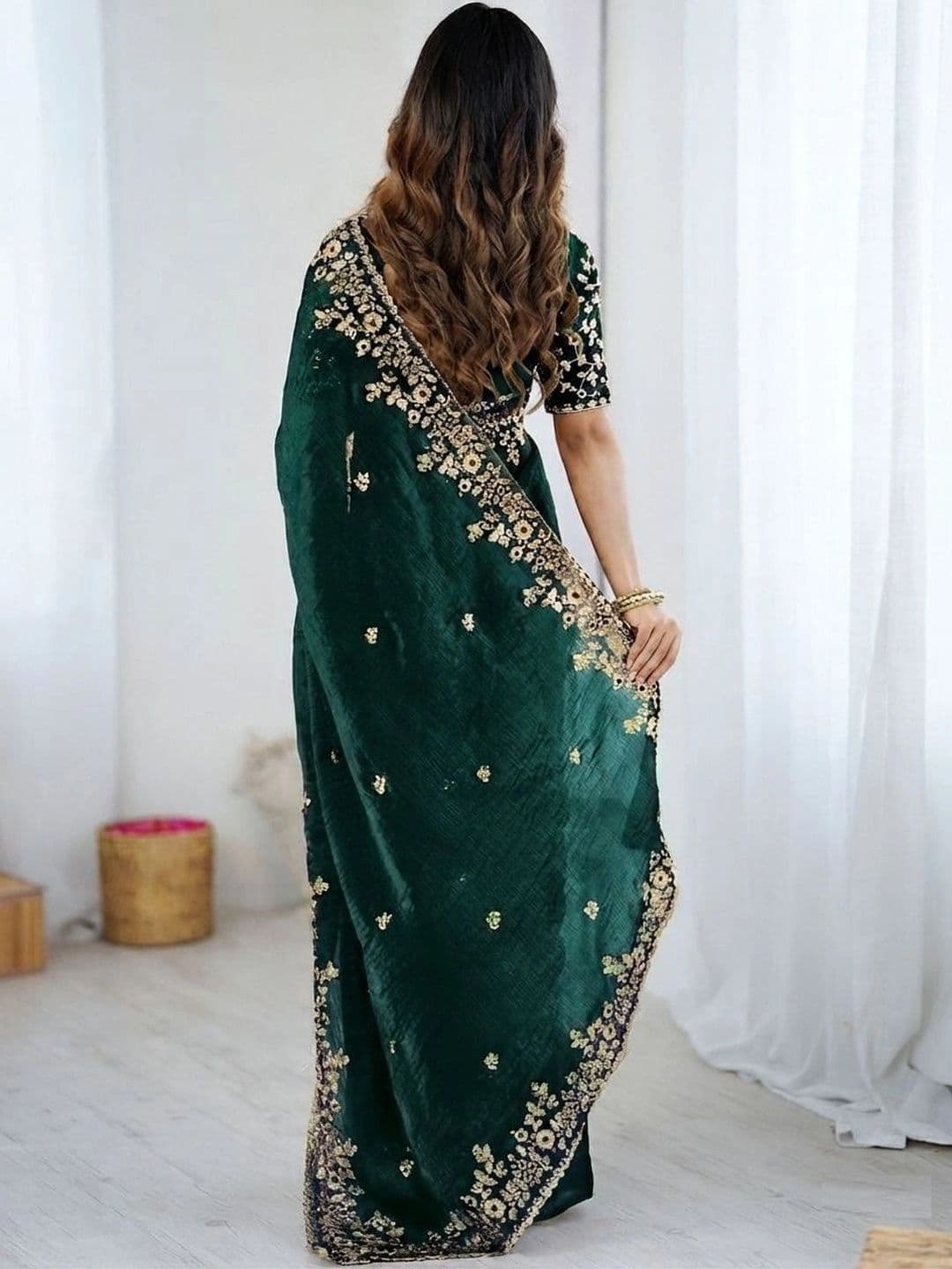 CLEMIRA Embellished Embroidered Art Silk Heavy Work Saree thumbnail 2