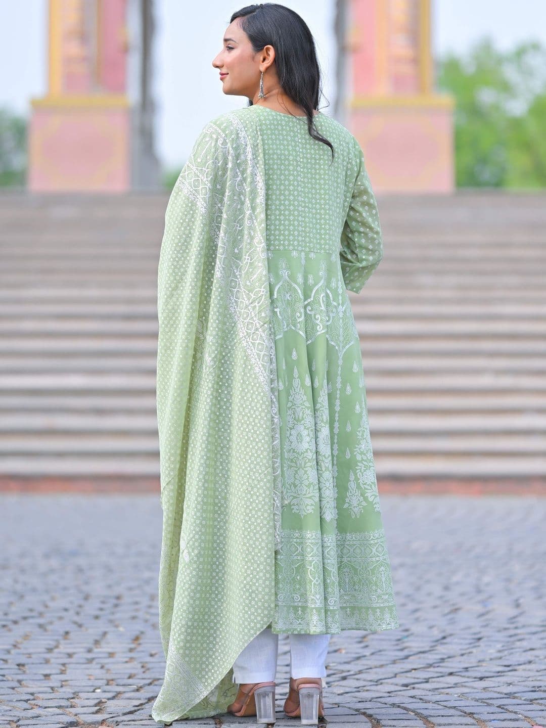 KALINI Women Geometric Printed Georgette Anarkali Kurta With Dupatta thumbnail 6