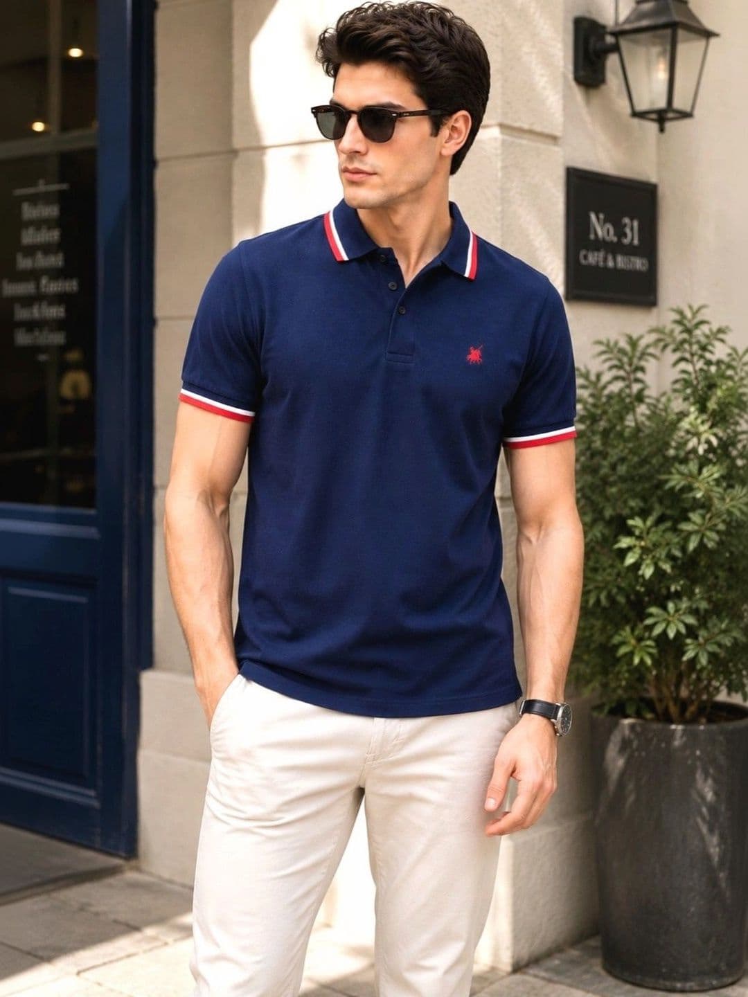 Raves Men Brand Logo Polo Collar Applique T-shirt thumbnail 3