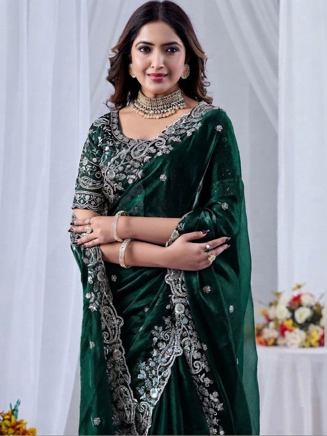 SZN Floral Embroidered Art Silk Heavy Work Saree thumbnail 2
