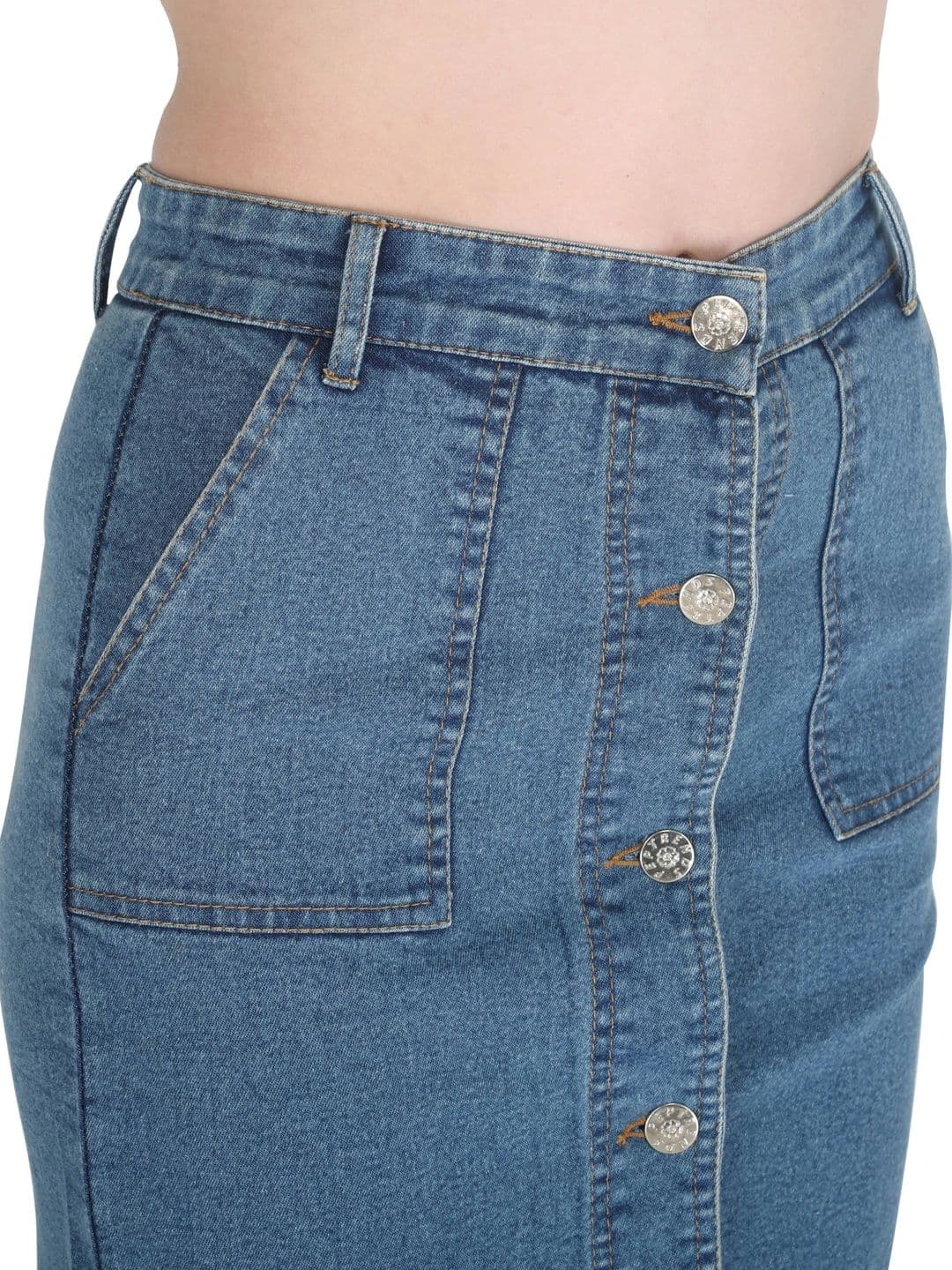 Peptrends Women Denim Knee Length A-Line Skirt thumbnail 4