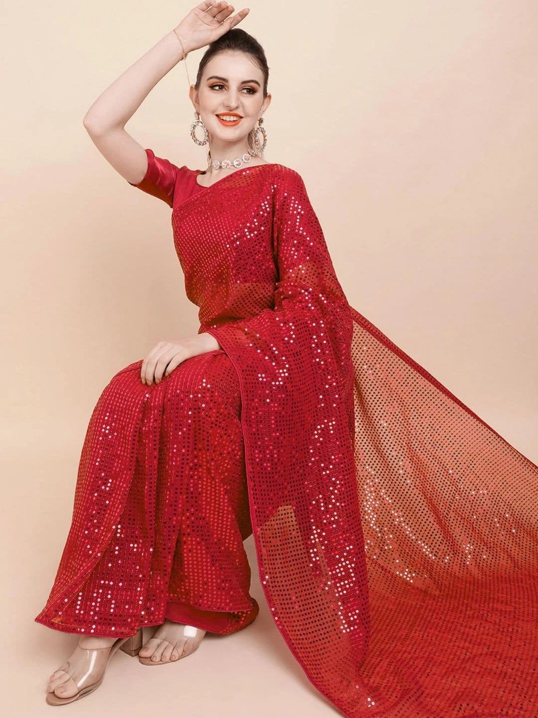 SZN Embellished Sequinned Pure Georgette Designer Saree - view 1