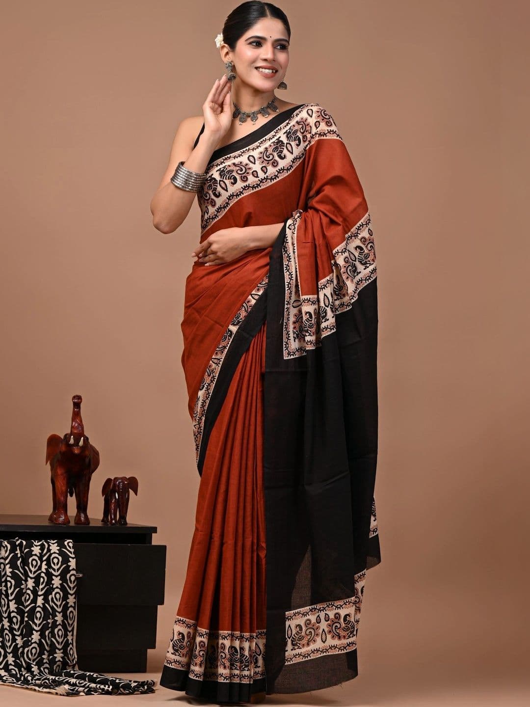Anouk Paisley Pure Cotton Block Print Saree - view 1