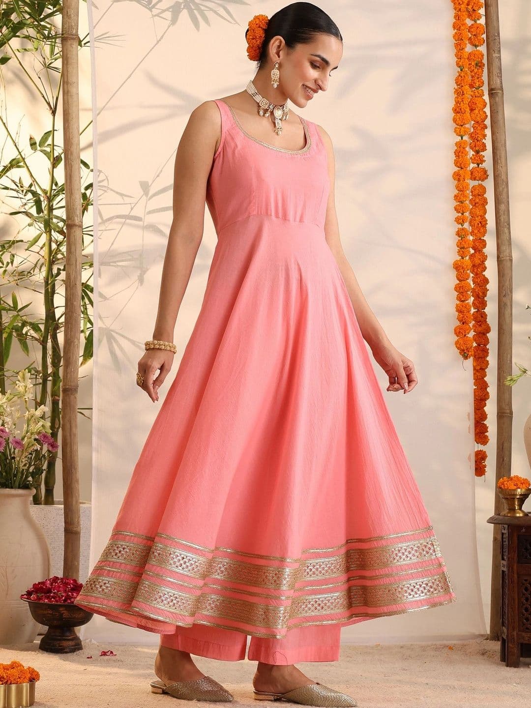 Khushal K Women Ethnic Motifs Empire Gotta Patti Pure Cotton Kurta with Trousers & With Dupatta thumbnail 5