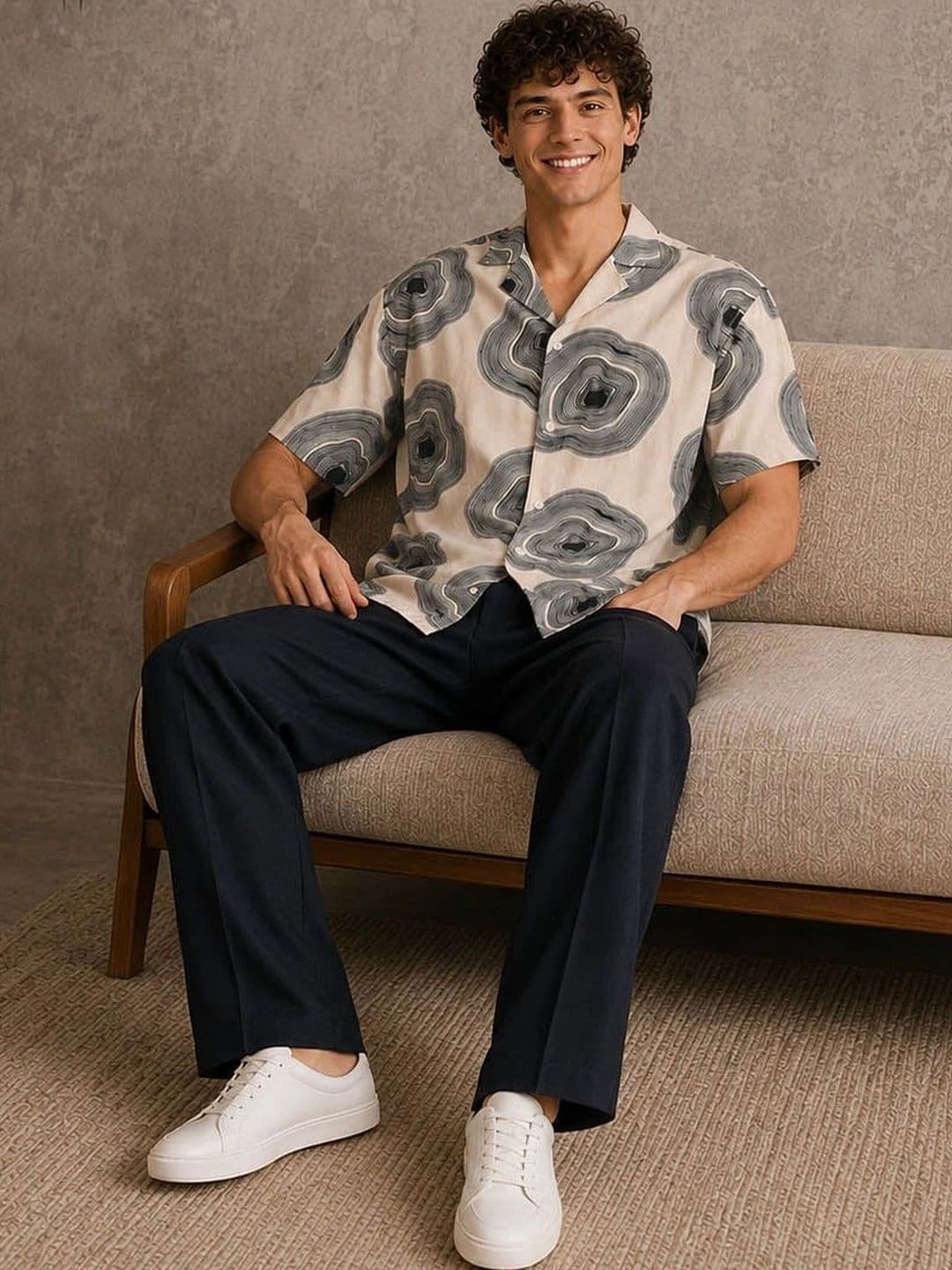 The Roadster Lifestyle Co. Men Boxy Fit Abstract Printed Cuban Collar Cotton Casual Shirt thumbnail 2