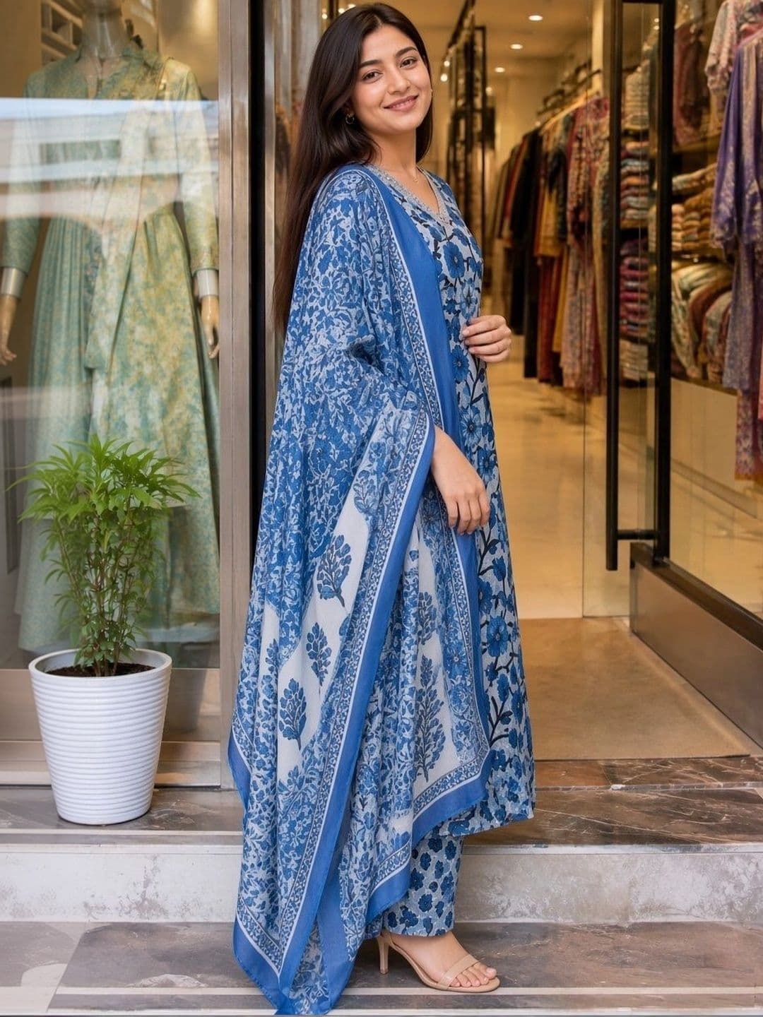 KALINI Women Floral Printed Regular Kurta with Palazzos & With Dupatta thumbnail 4