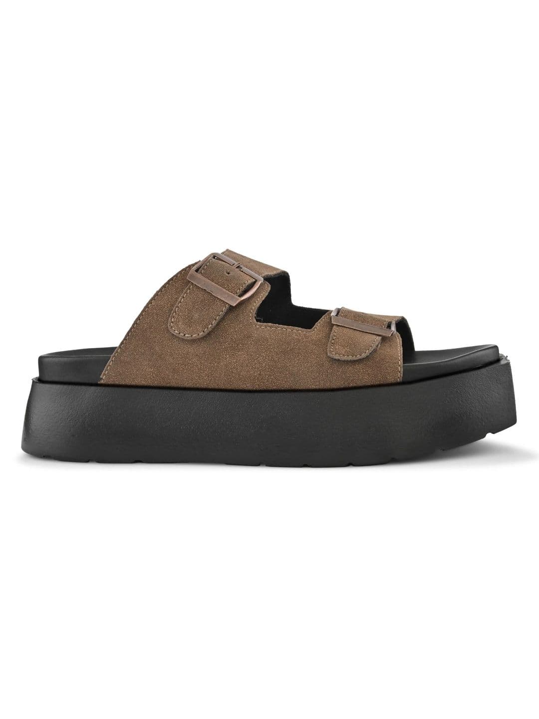 San Frissco Men Brown Suede Double Buckle Sandals with Cushioned Footbed & Chunky Sole thumbnail 3