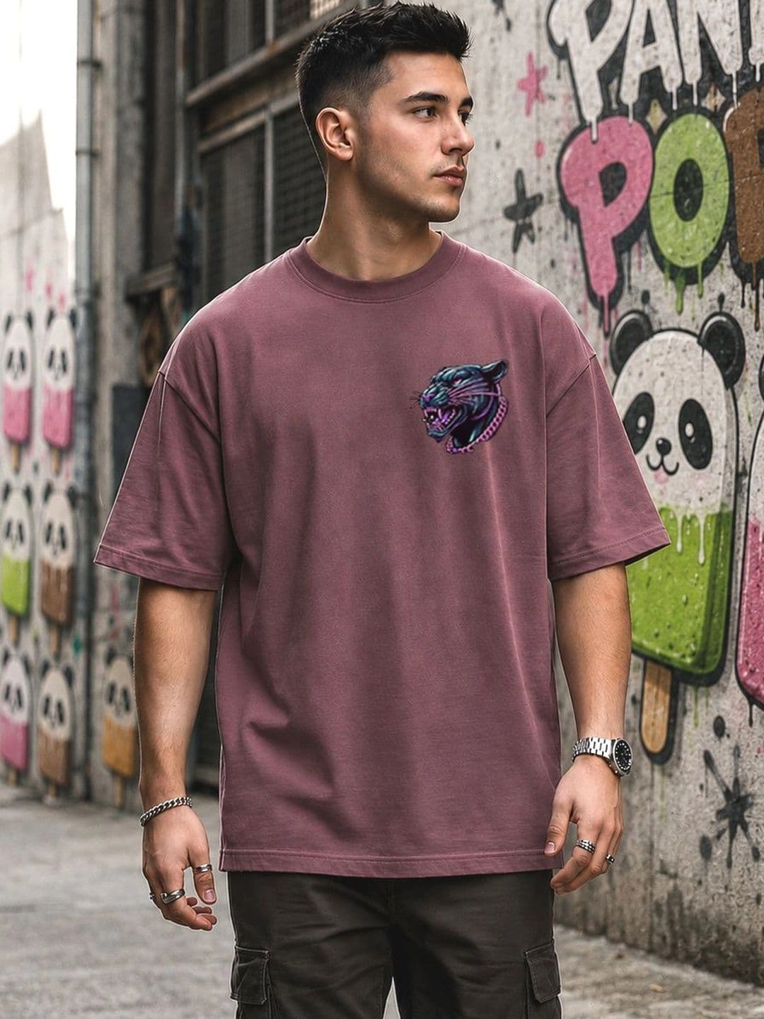 PANDA POPS Men Printed Drop-Shoulder Sleeves T-shirt - view 1