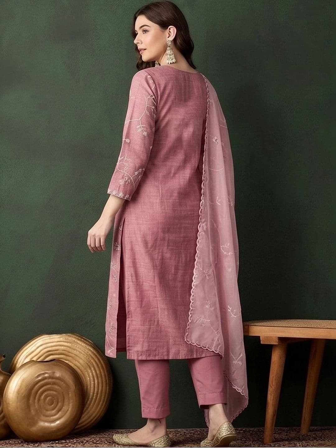 Sangria Women Floral Embroidered Regular Thread Work Kurta with Trousers & With Dupatta thumbnail 4
