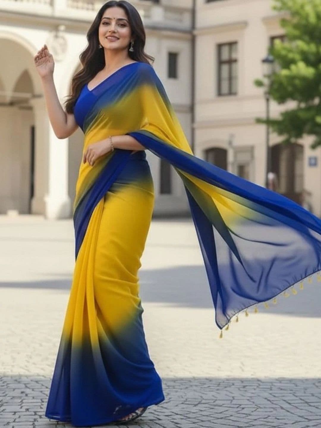 ANJAVI FASHION Ombre Poly Georgette Fusion Saree thumbnail 4
