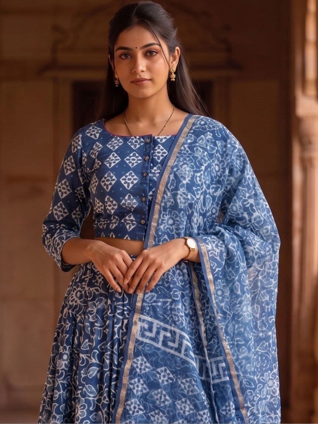 Avishya Printed Block Print Ready to Wear Lehenga & Blouse With Dupatta thumbnail 3
