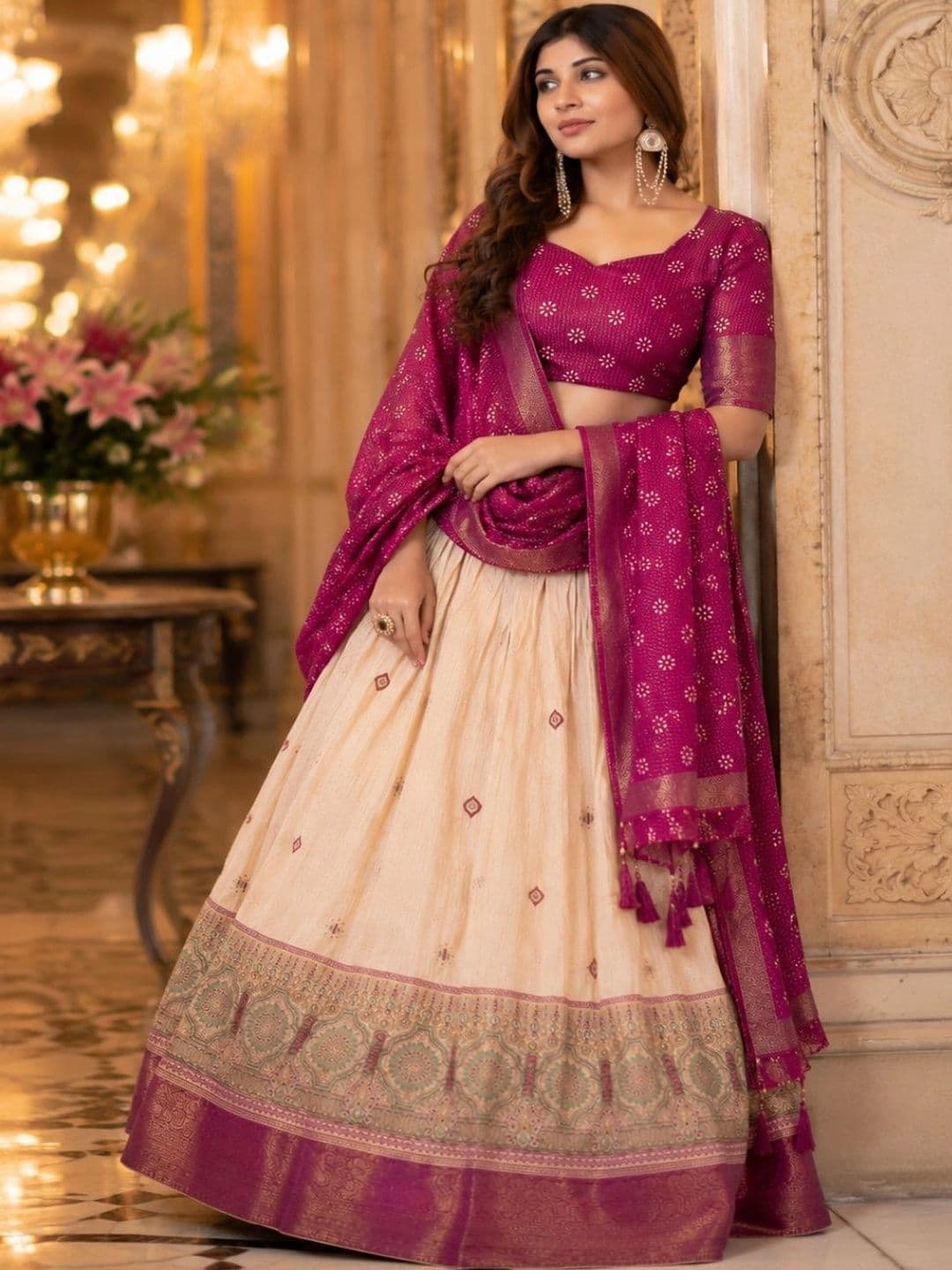 House of Pataudi Semi-Stitched Lehenga & Unstitched Blouse With Dupatta - view 1