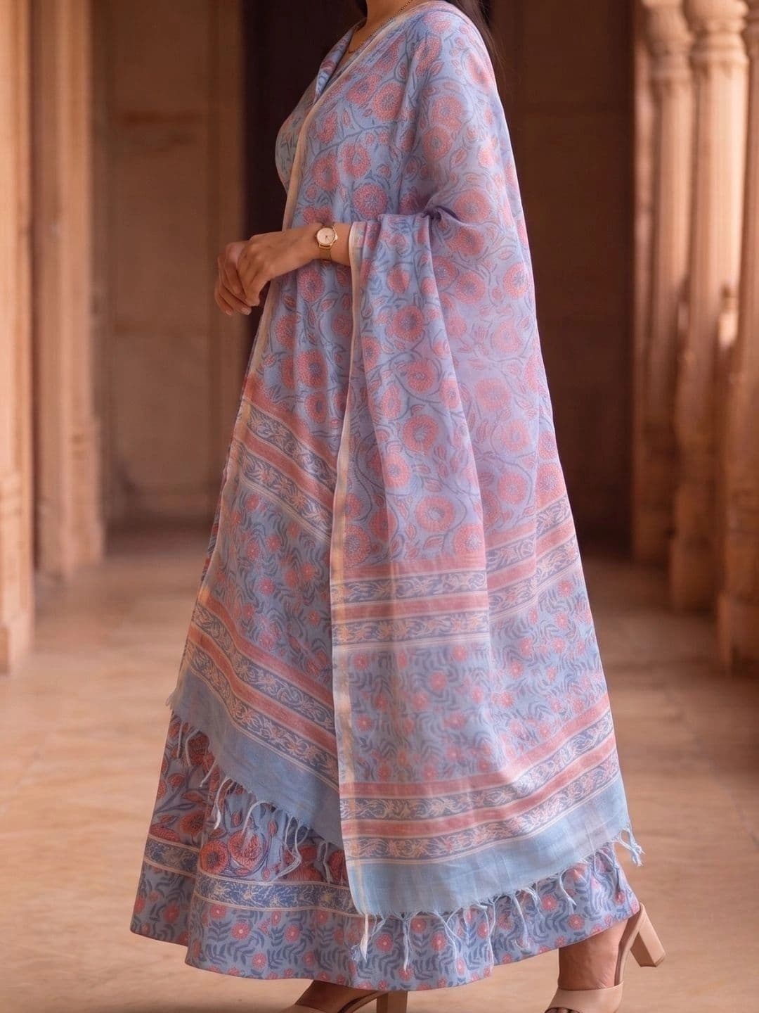 Avishya Printed Block Print Ready to Wear Lehenga & Blouse With Dupatta thumbnail 3