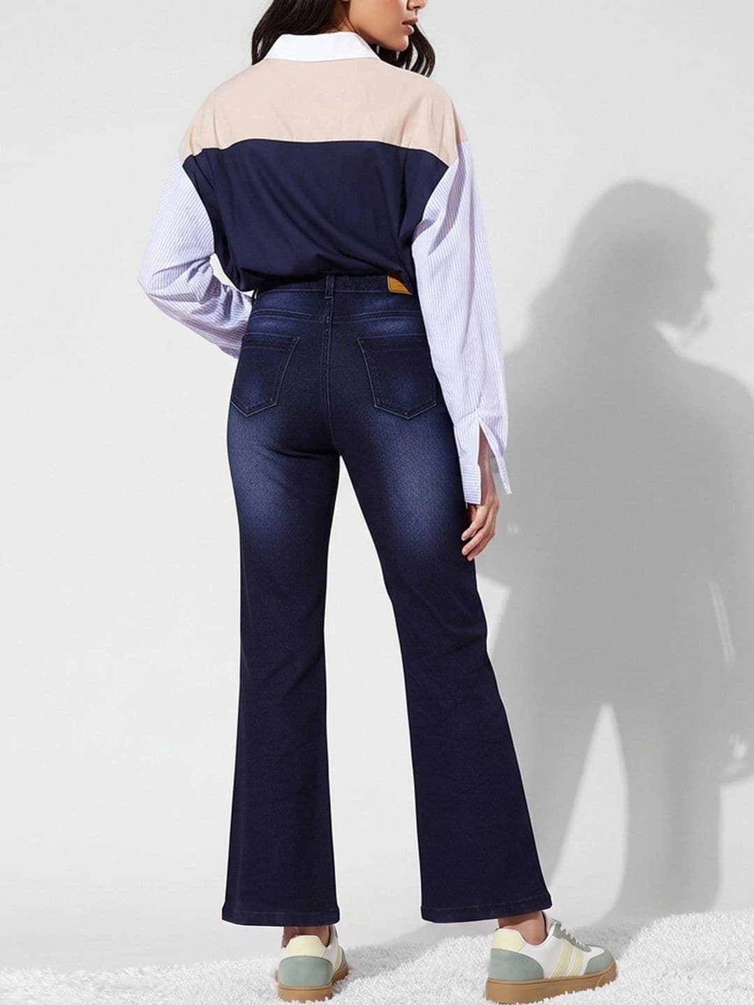 Mast & Harbour Women's Navy blue Bootcut Mid rise Regular Stretchable Denim Jeans thumbnail 3