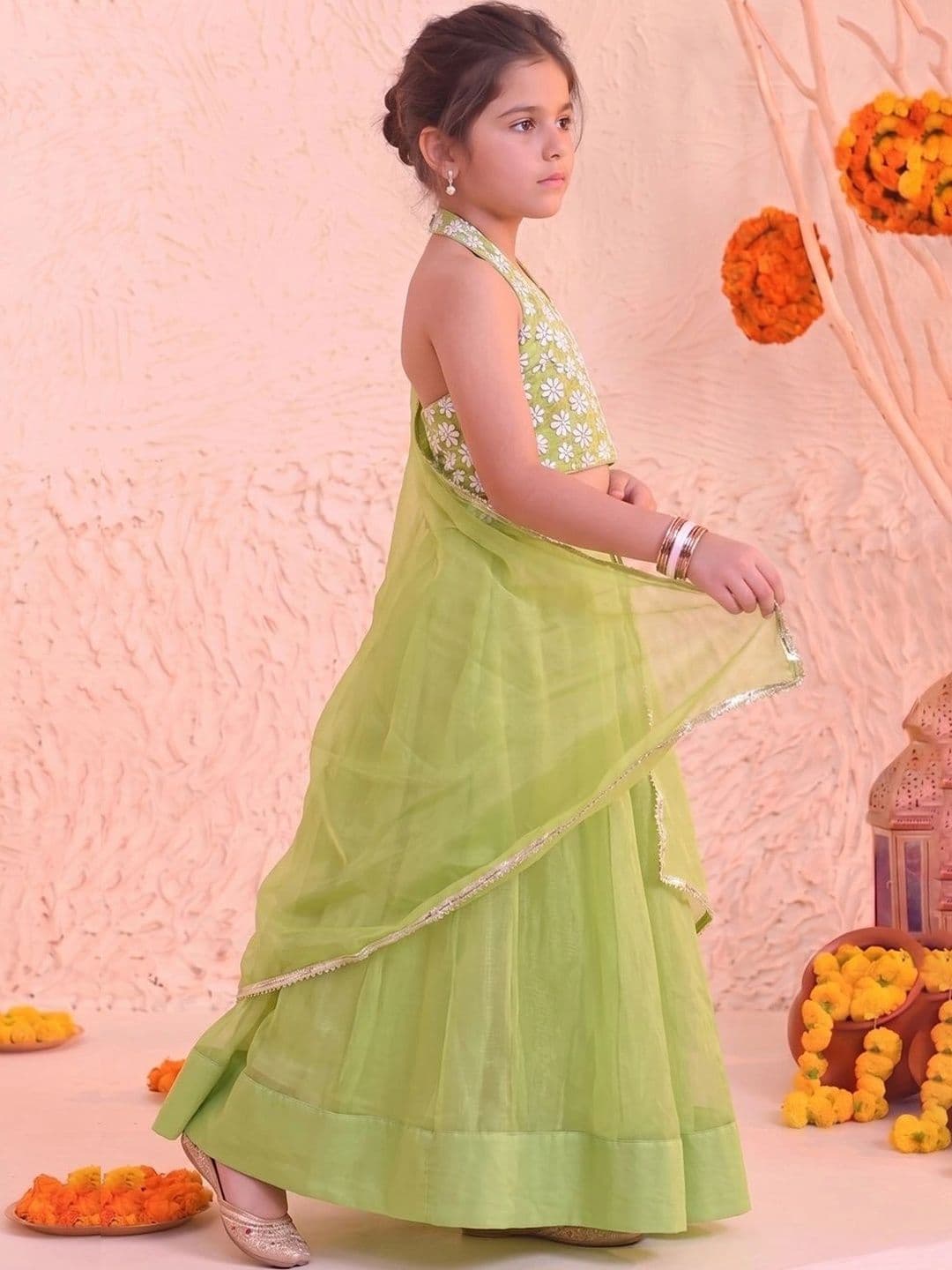 FASHION DREAM Girls Embroidered Thread Work Ready to Wear Lehenga & Blouse With Dupatta thumbnail 2