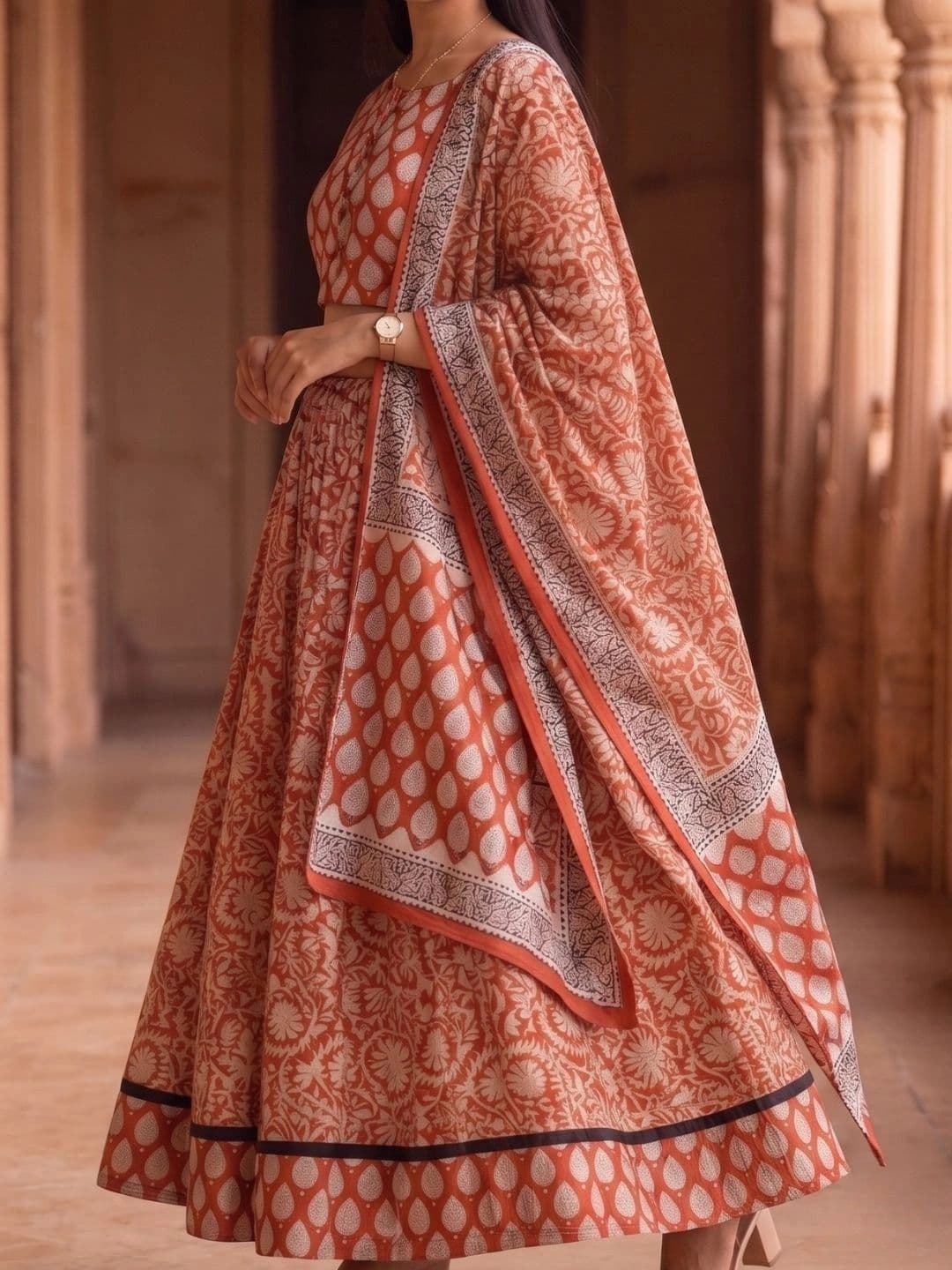 Avishya Printed Block Print Ready to Wear Lehenga & Blouse With Dupatta thumbnail 7