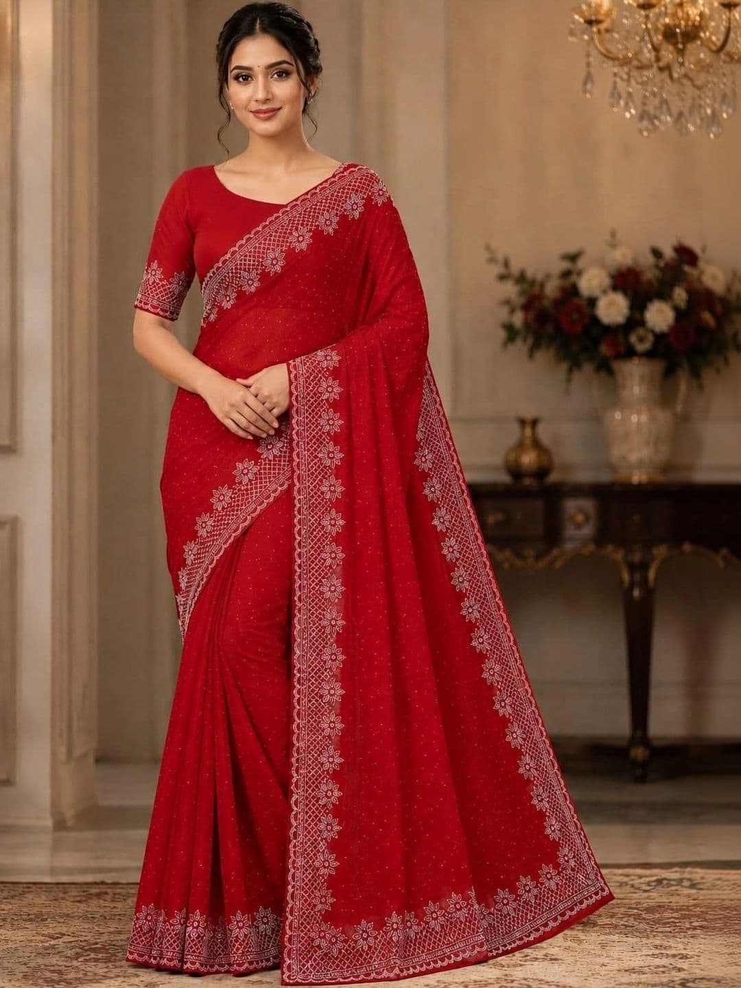 KALINI Floral Embroidered Silk Blend Bhagalpuri Saree - view 1