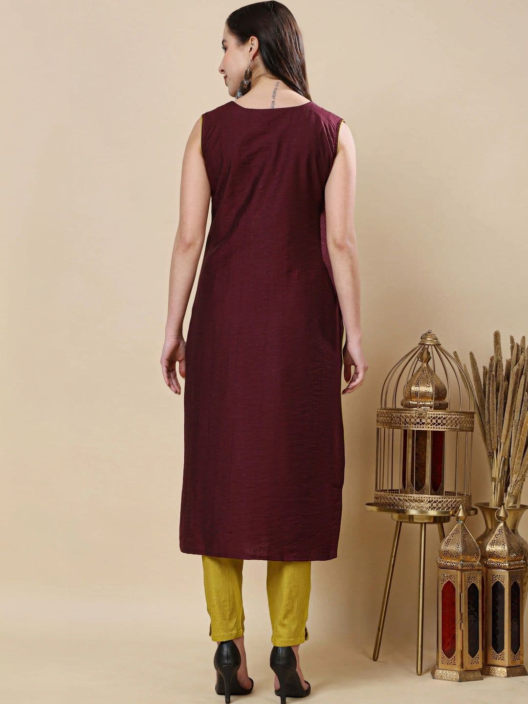 RABRIC Women Ethnic Motifs Embroidered Pleated Thread Work Kurta with Trousers & With Dupatta thumbnail 2