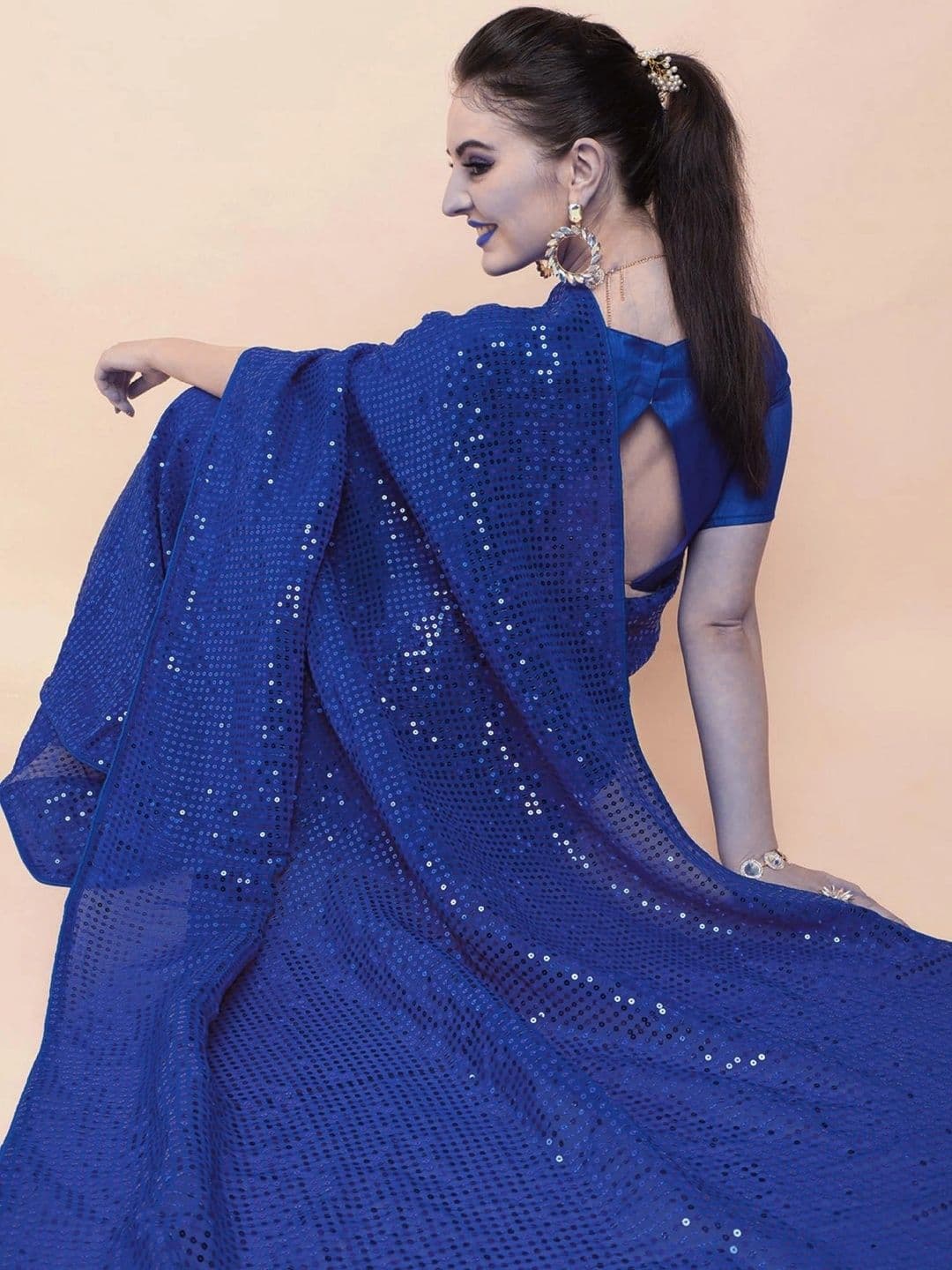 SZN Embellished Sequinned Pure Georgette Designer Saree thumbnail 2