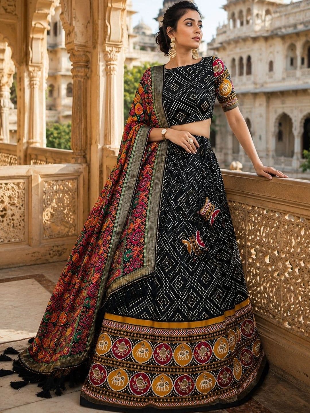 House of Pataudi Printed Semi-Stitched Lehenga & Unstitched Blouse With Dupatta thumbnail 5
