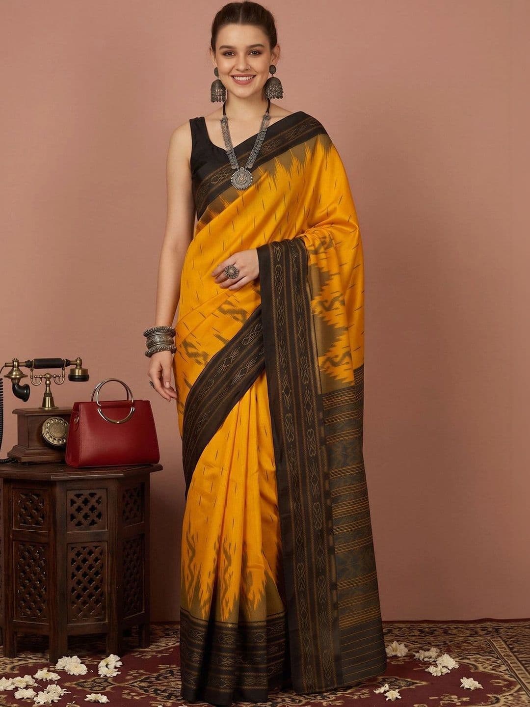 Anouk Ethnic Motifs Silk Blend Designer Ikat Saree - view 1