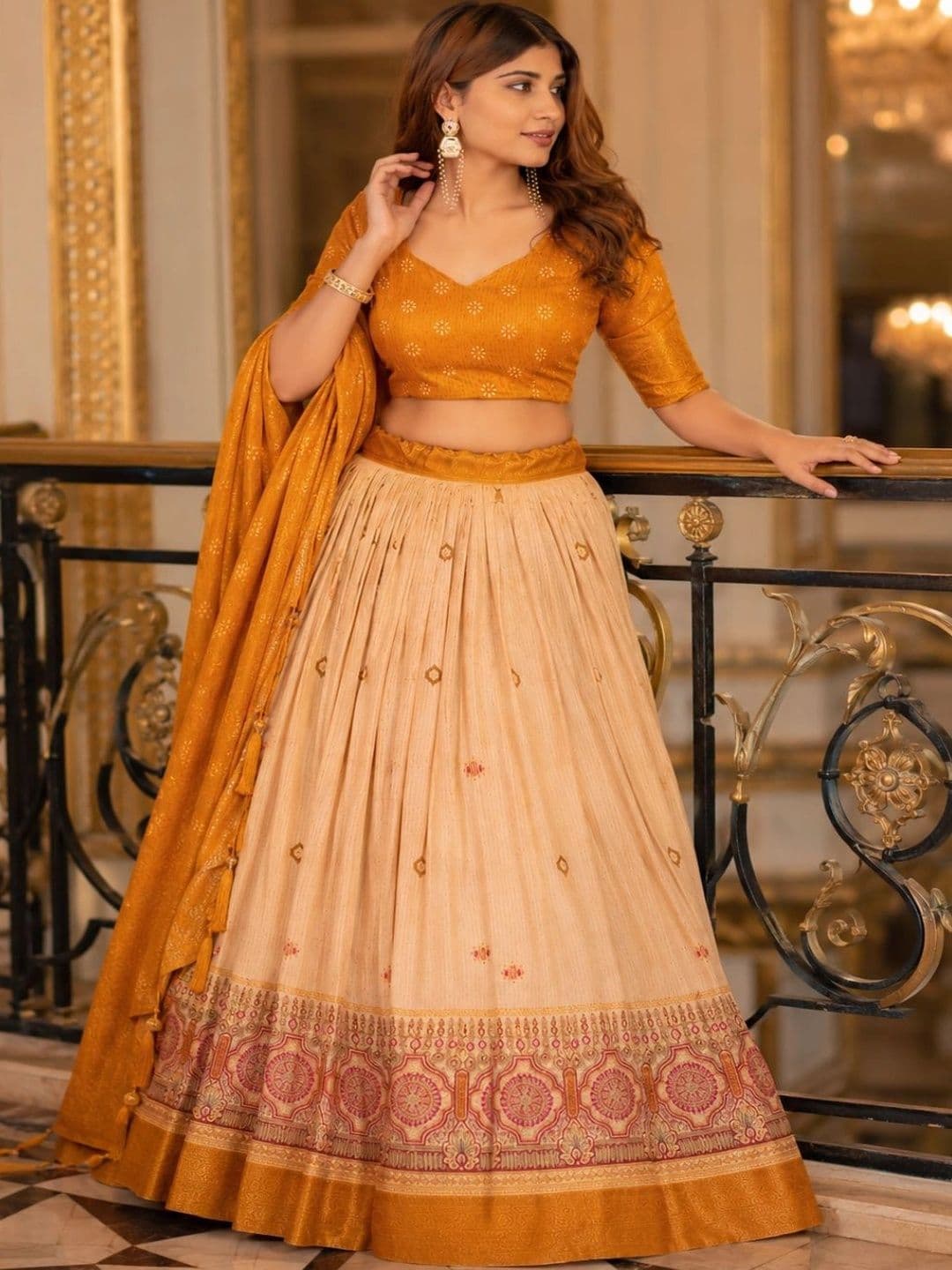 House of Pataudi Printed Foil Print Semi-Stitched Lehenga & Unstitched Blouse With Dupatta - view 1