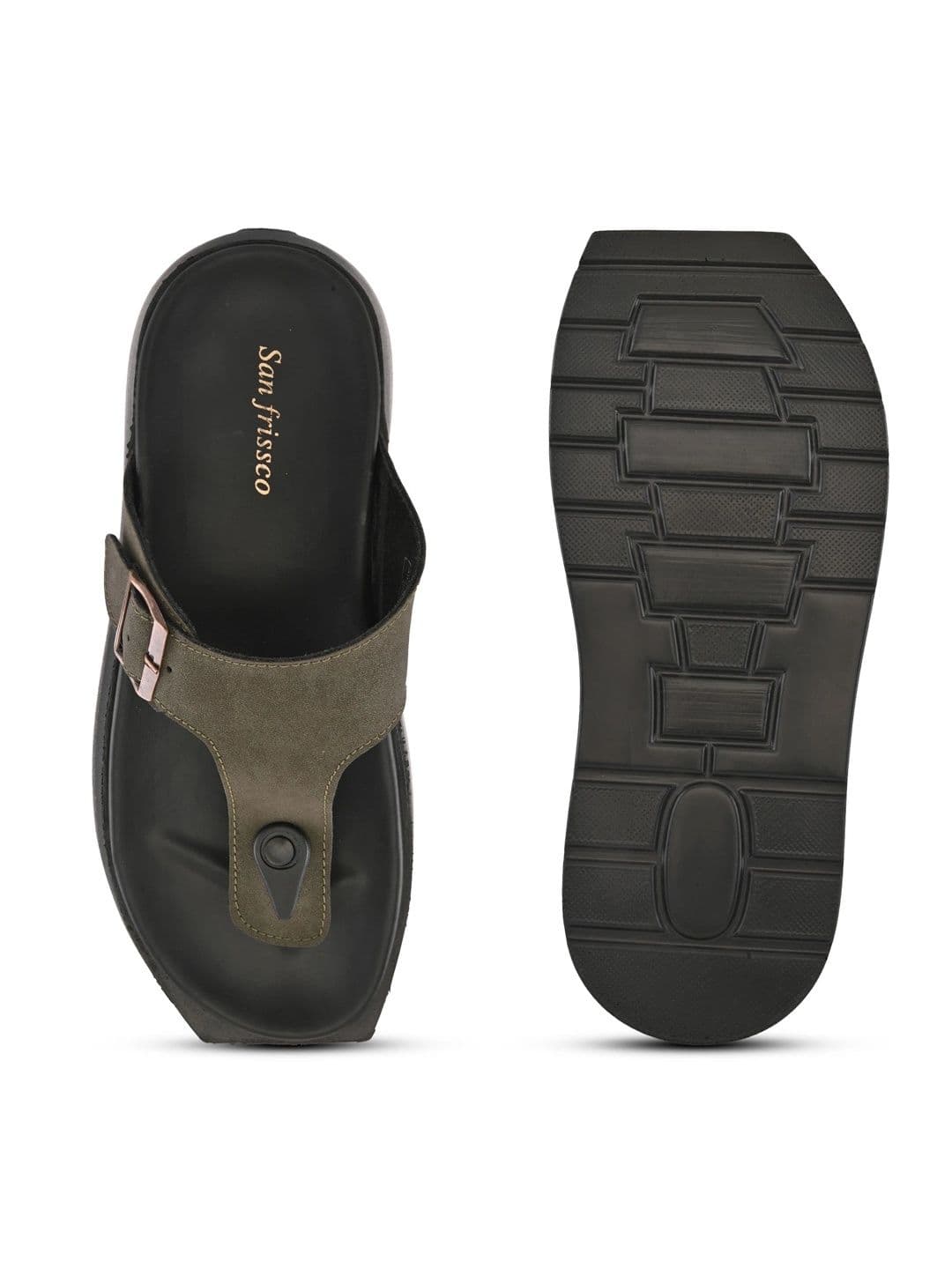 San Frissco Men Suede Olive Buckle Toe-Loop Sandals with Cushioned Footbed Slip-On thumbnail 6
