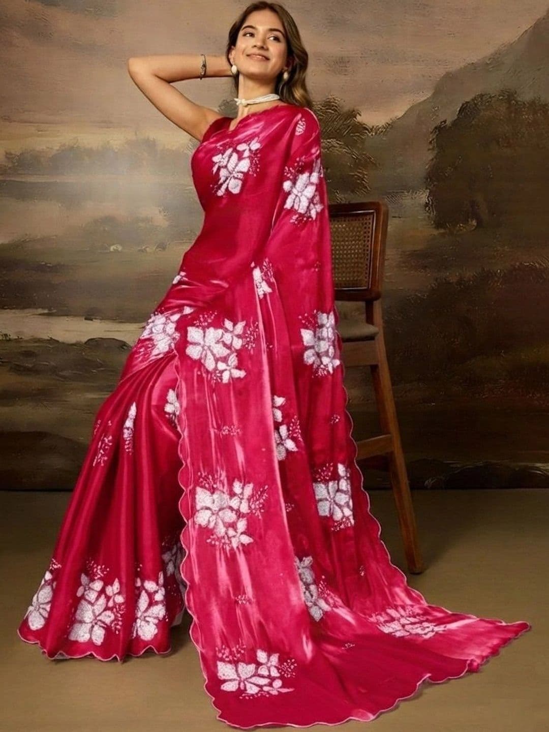 SZN Floral Beads and Stones Art Silk Designer Saree thumbnail 5
