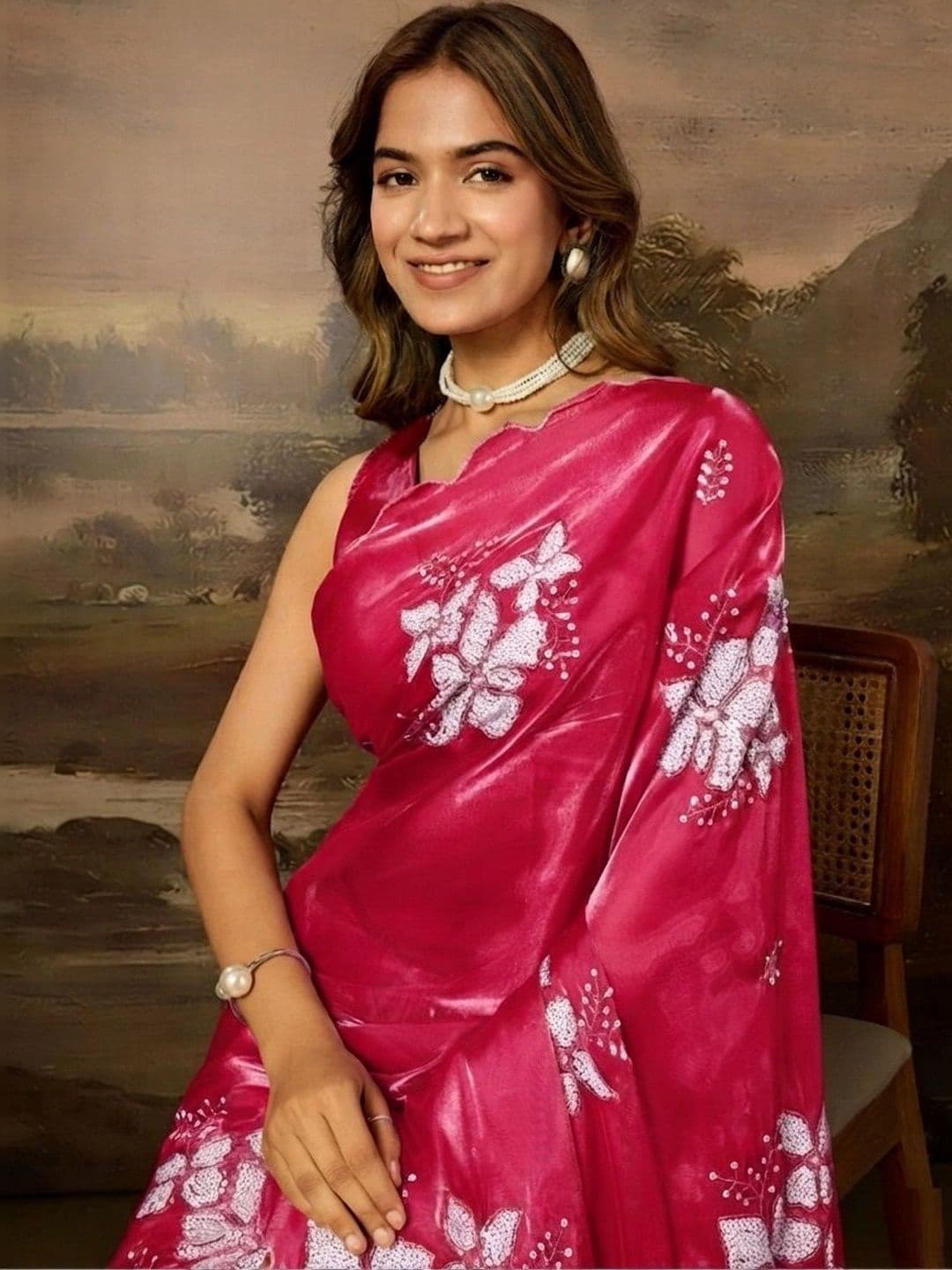 SZN Floral Beads and Stones Art Silk Designer Saree thumbnail 2