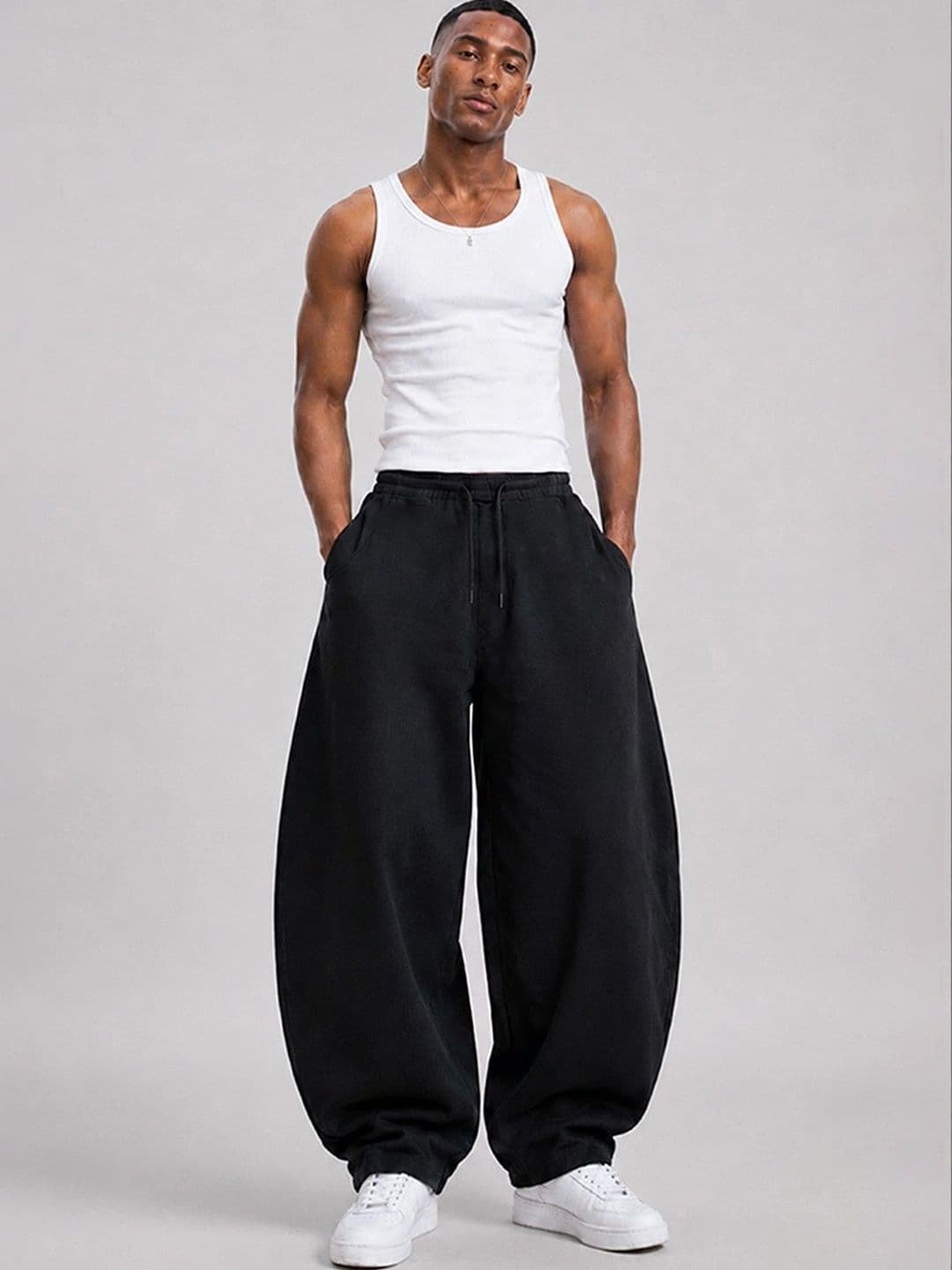 Powerlook Men Black Baggy Cotton Track Pants - view 1