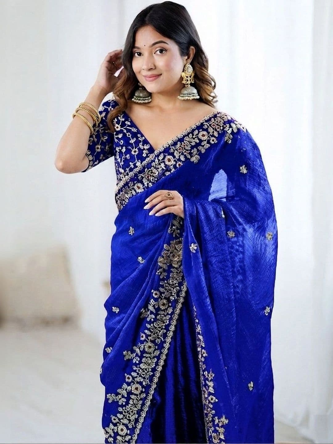 CLEMIRA Embellished Embroidered Art Silk Heavy Work Saree thumbnail 5