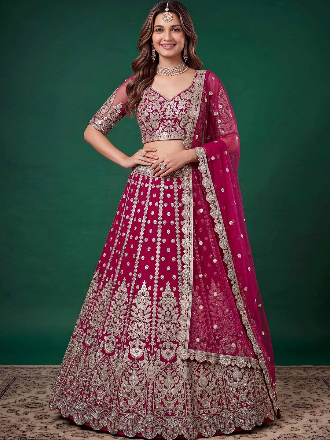 FABPIXEL Embroidered Semi-Stitched Lehenga & Unstitched Blouse With Dupatta - view 1