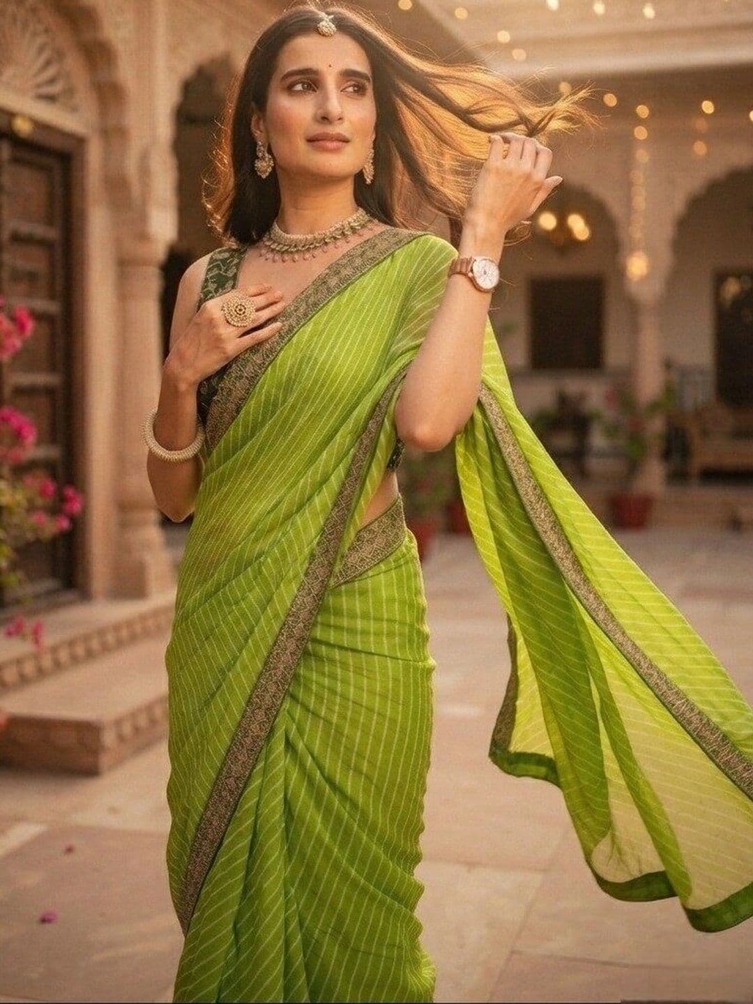 Mf Texo Leheriya Embroidered Poly Georgette Saree thumbnail 2