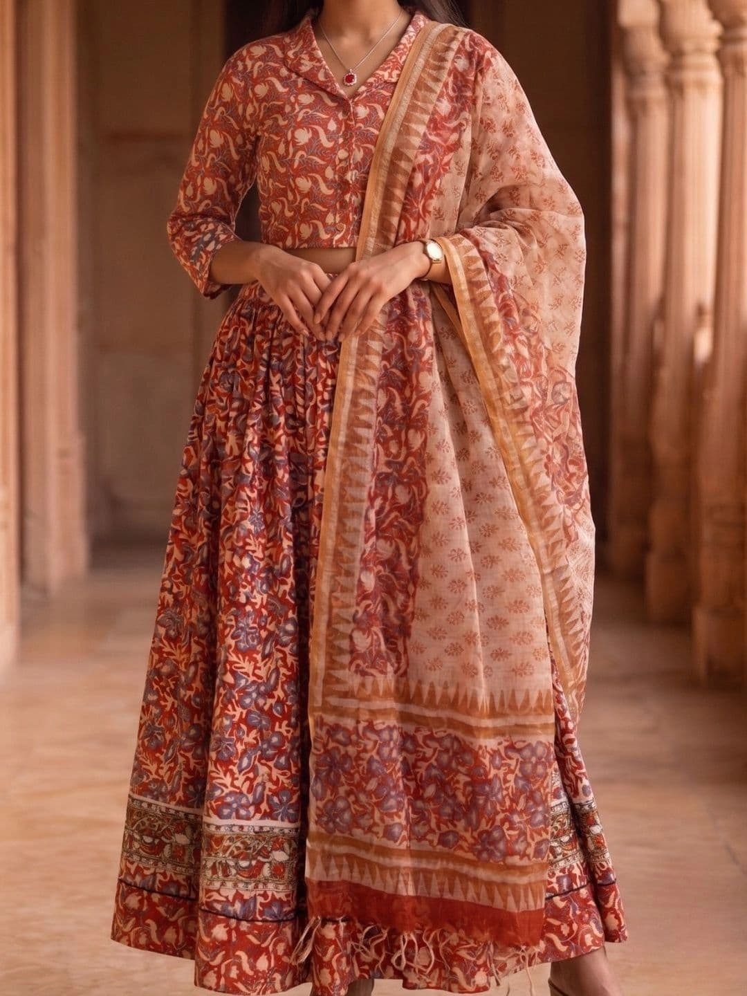 Avishya Printed Block Print Ready to Wear Lehenga & Blouse With Dupatta thumbnail 4