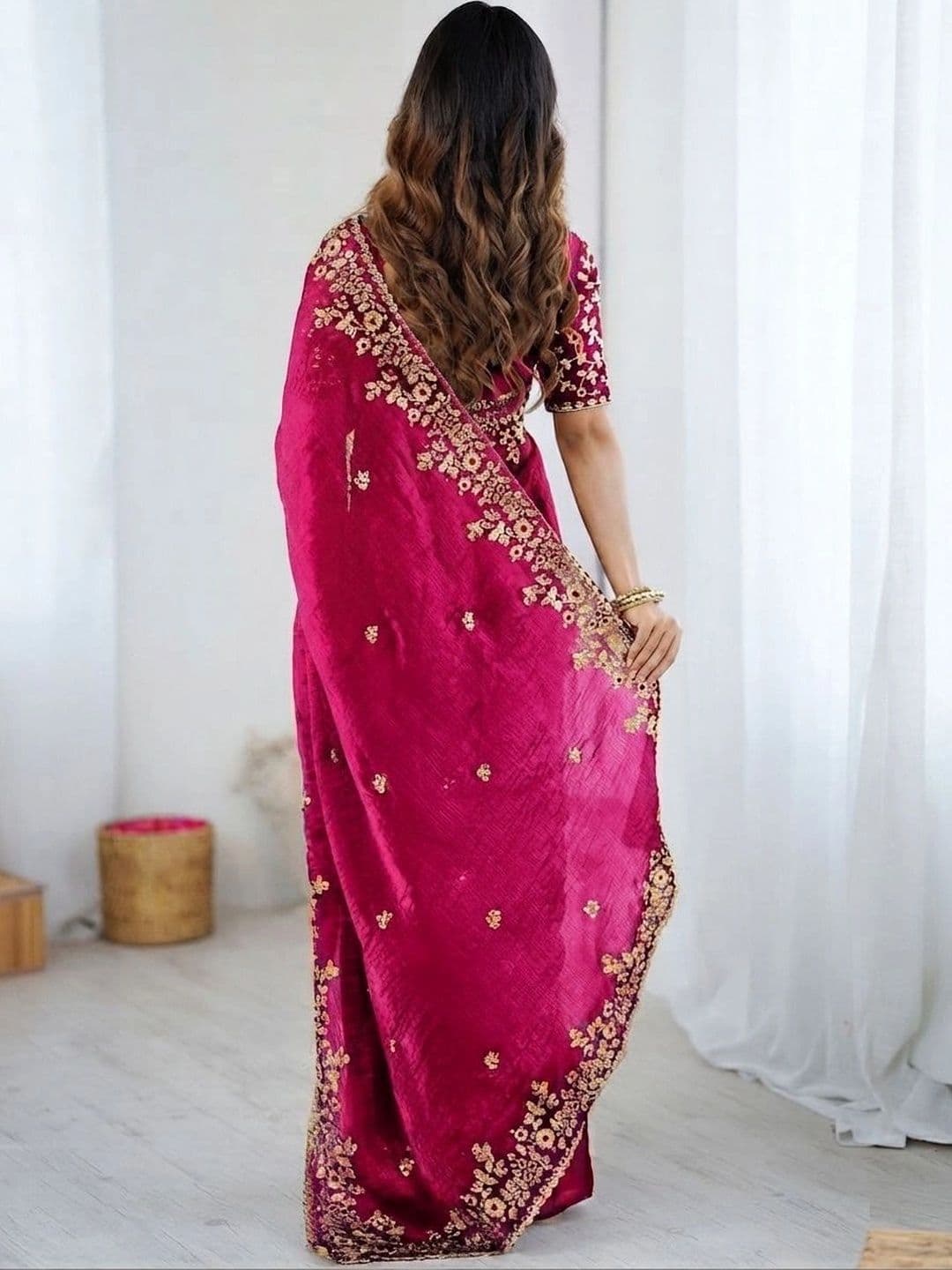 CLEMIRA Floral Embroidered Art Silk Heavy Work Saree thumbnail 5